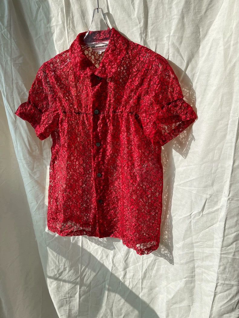 Comme des Garcons Comme Des Garcons Red flower lace smocked gold ingot colla Size S / US 4 / IT 40 - 3 Thumbnail