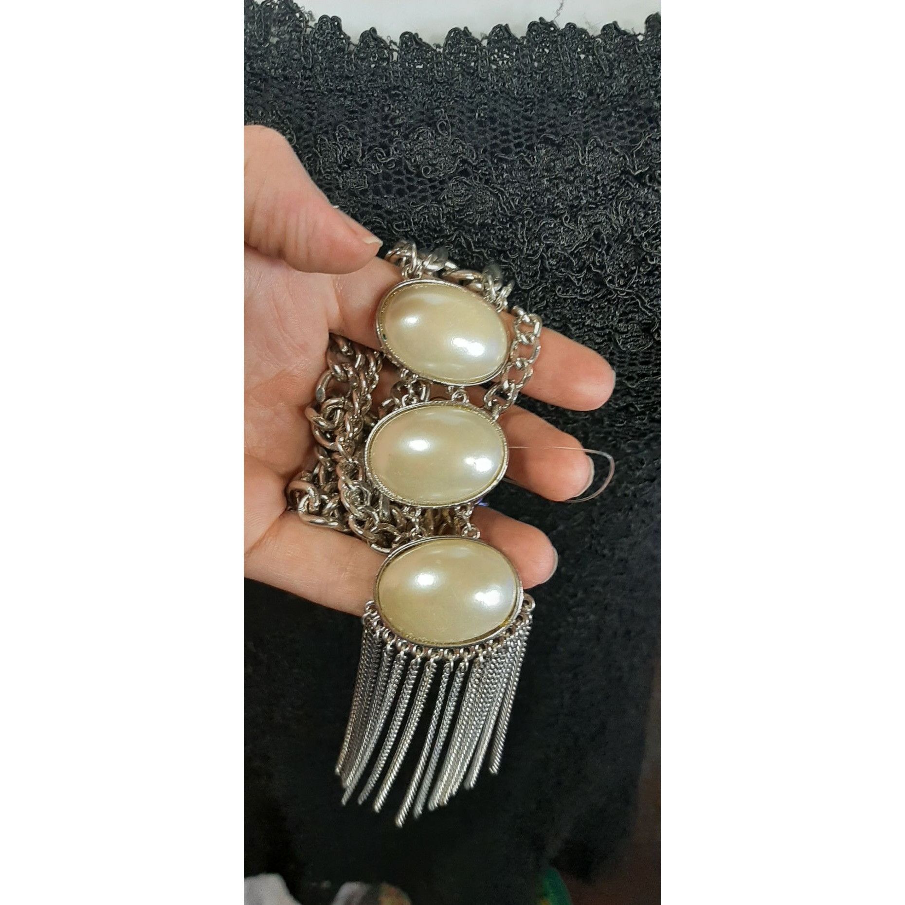 Other Elegant Layered Silver Statement Necklace With Faux Pearl Ca Size ONE SIZE - 2 Thumbnail