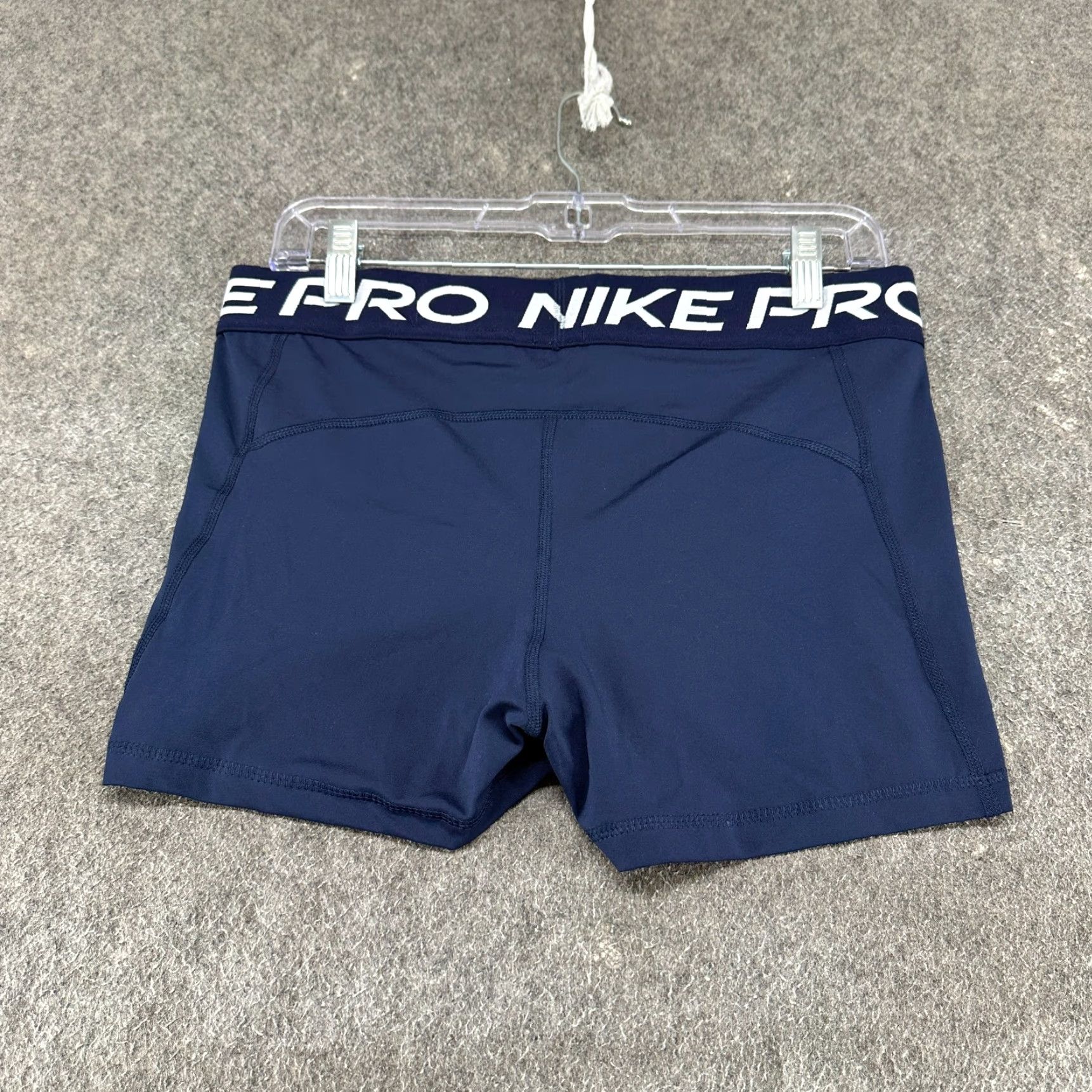 Nike VINTAGE? Wait—no. The item is not marked vintage. So: Nike Shorts Womens L Blue Navy Pro Spellout Compression Solid Logo Dri Fit Logo Size 36" / US 14 / IT 50 - 5 Thumbnail