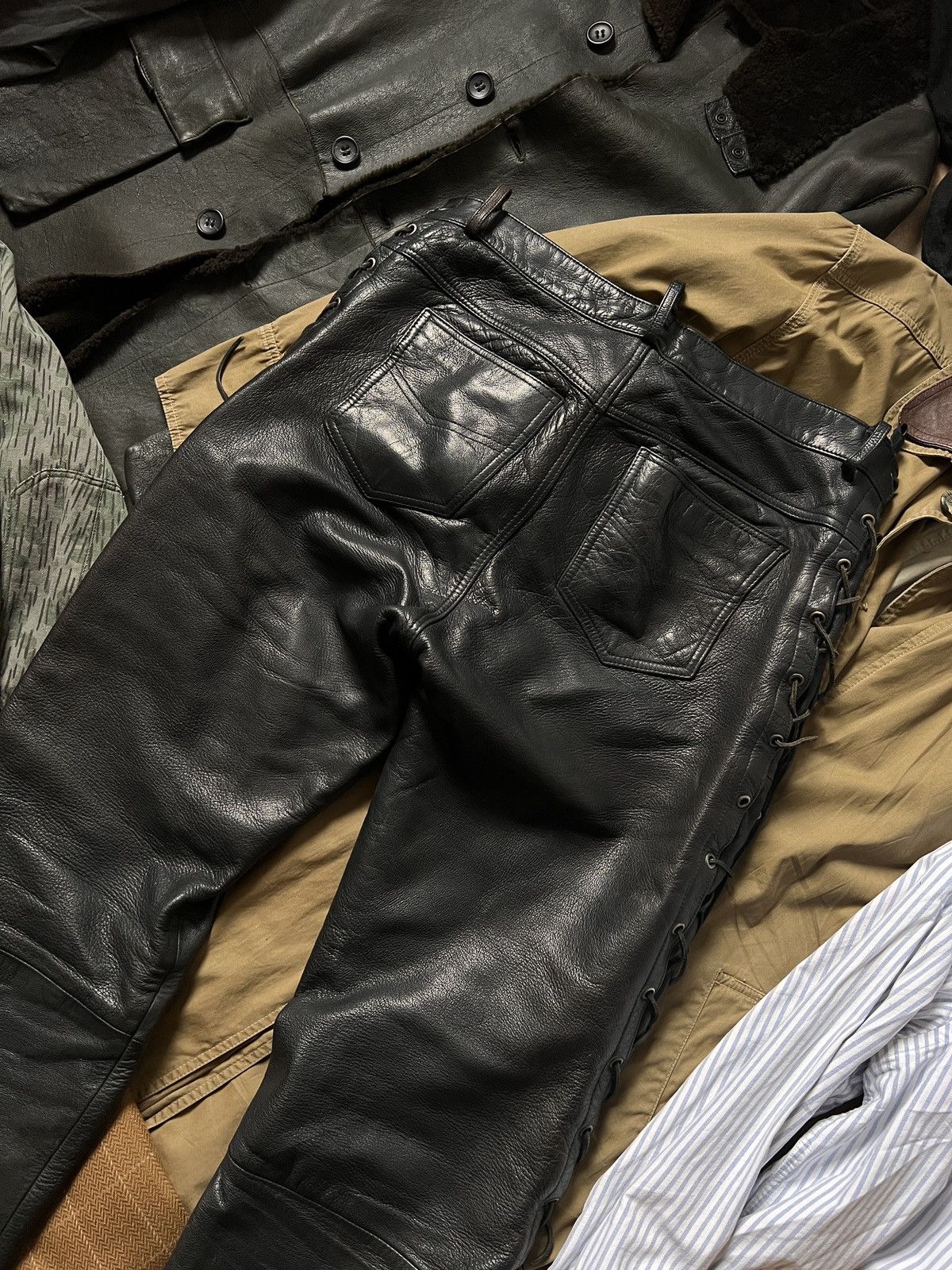 Genuine Leather Vintage Laced 100% Leather Bondage Biker Pants Size US 36 / EU 52 - 7 Thumbnail