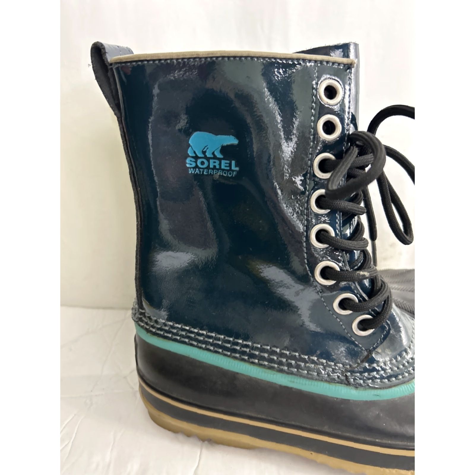 SOREL Sorel Aqua Dahlia Boots Womens Size 6 Lace Up Patent Leather Blue Rain Winter Boots Mens? Ladies No—keep Womens Size 6 Blue Patent Leather Duck Boots Size US 6 / IT 36 - 4 Thumbnail