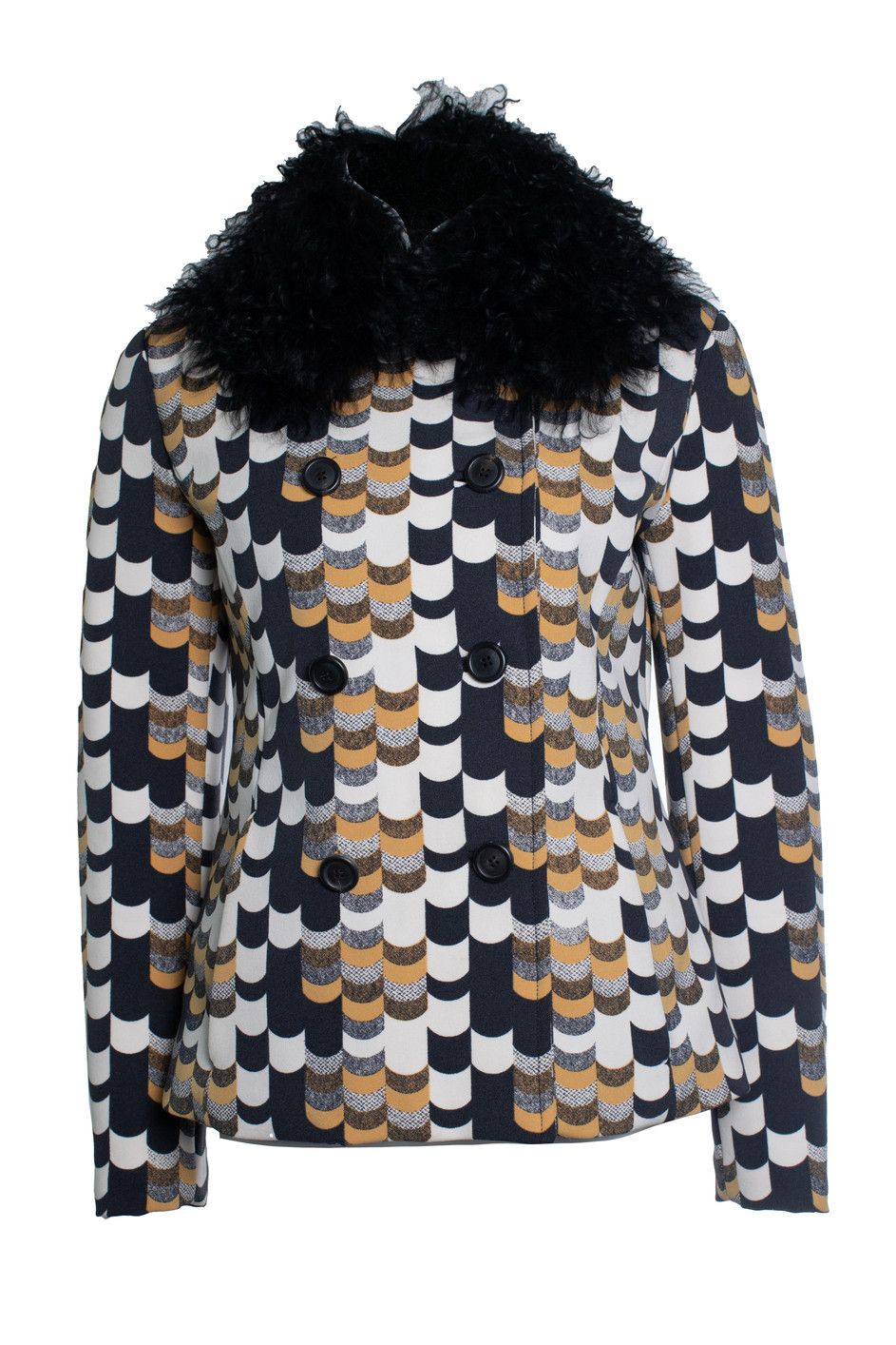 Prada Prada F/W 2014 Short yellow & black afghan coat Size S / US 4 / IT 40 - 1 Thumbnail