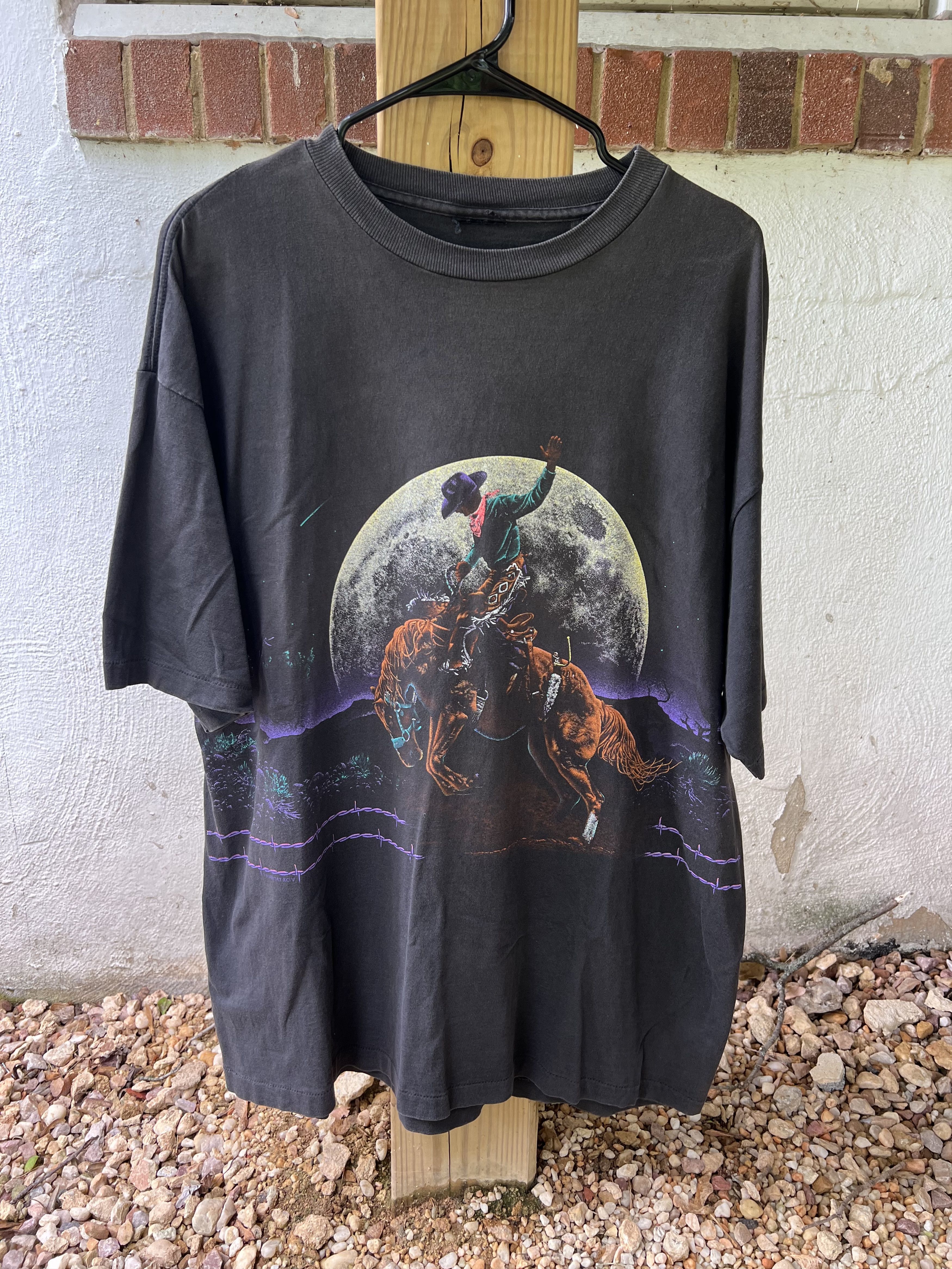 Image of Vintage 1994 Cowboy And Moon Tee in Black, Men's (Size XL)