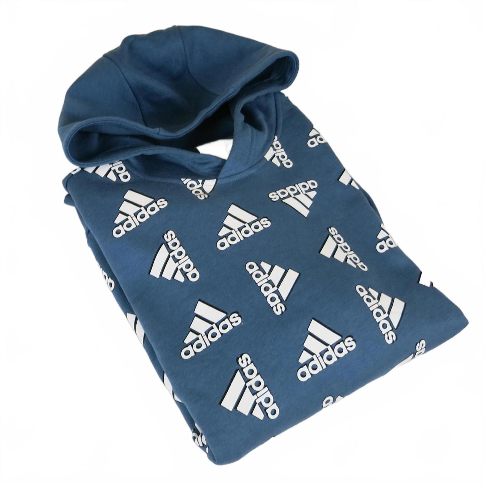 Adidas Men's Medium adidas Blue All-Over Logo Print Hoodie NWT Size US M / EU 48-50 / 2 - 1 Thumbnail