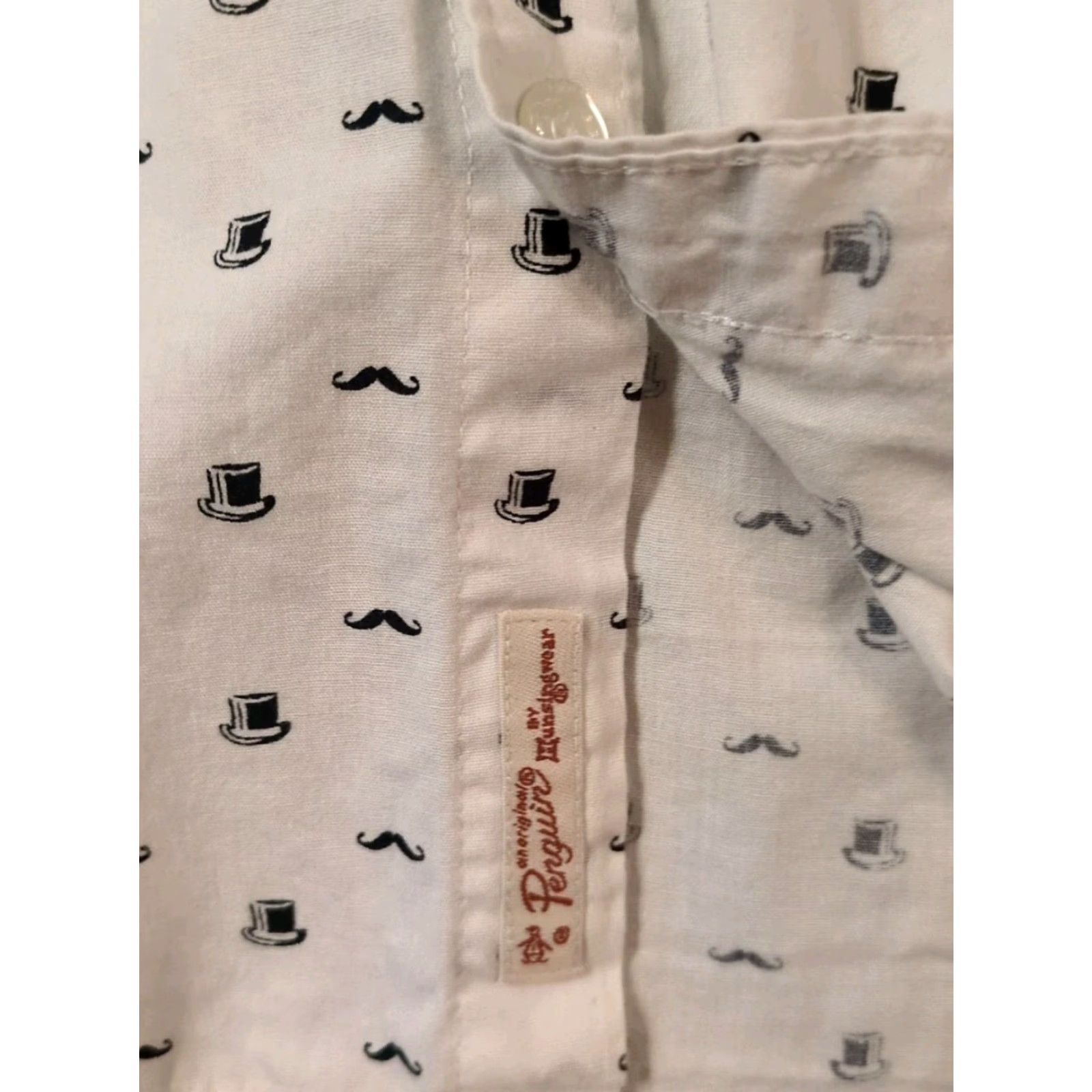 Vintage VINTAGE Penguin Shirt Top Hats & Mustaches Button-Up White 46" Chest XL Slim Fit Short Sleeve Geometric Geometric Pattern Mens Hosiery? Size US XL / EU 56 / 4 - 5 Thumbnail
