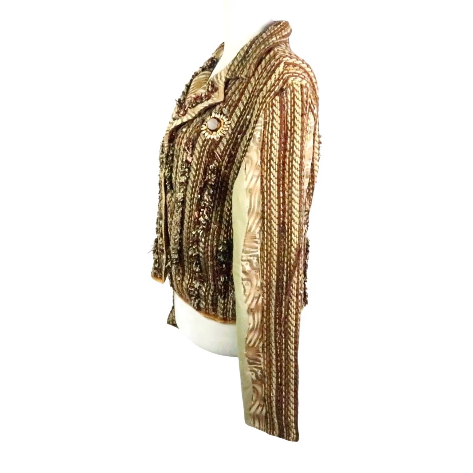Vintage VINTAGE 90s Sandy Starkman Brown Texture Stripe Woven Jacket M Women Shirt/Coat? Size M / US 6-8 / IT 42-44 - 3 Thumbnail