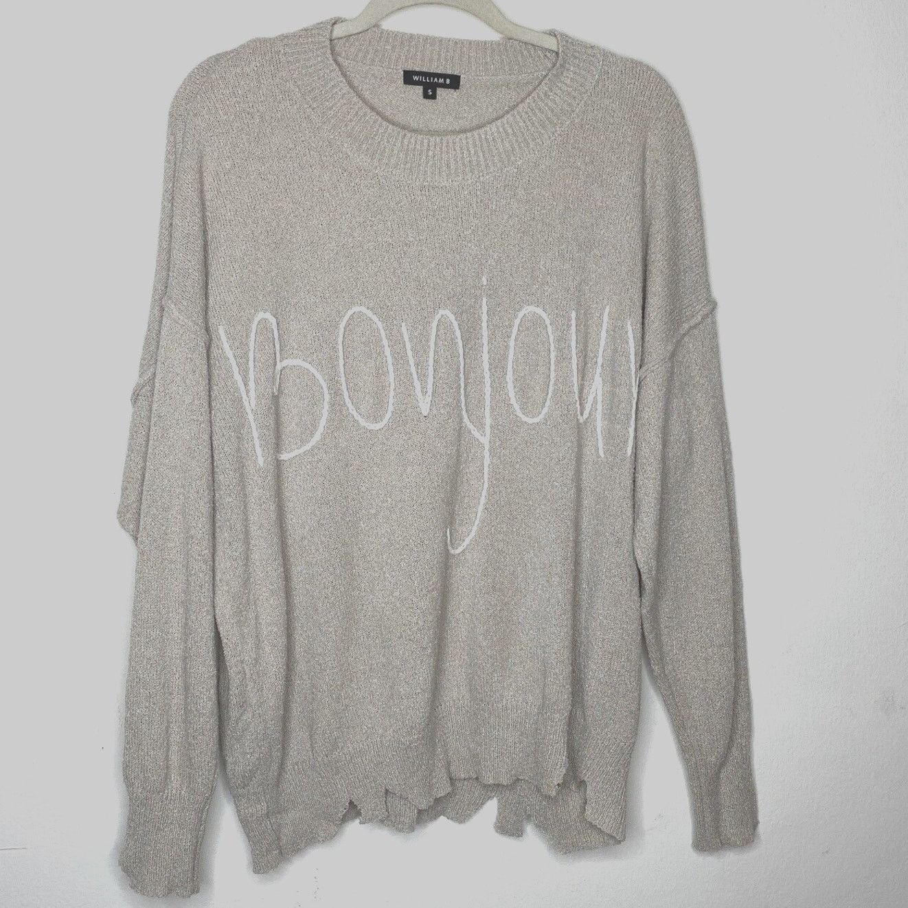 Other William B Taupe Bonjour Embroidered Distressed Sweater S Size S / US 4 / IT 40 - 1 Thumbnail