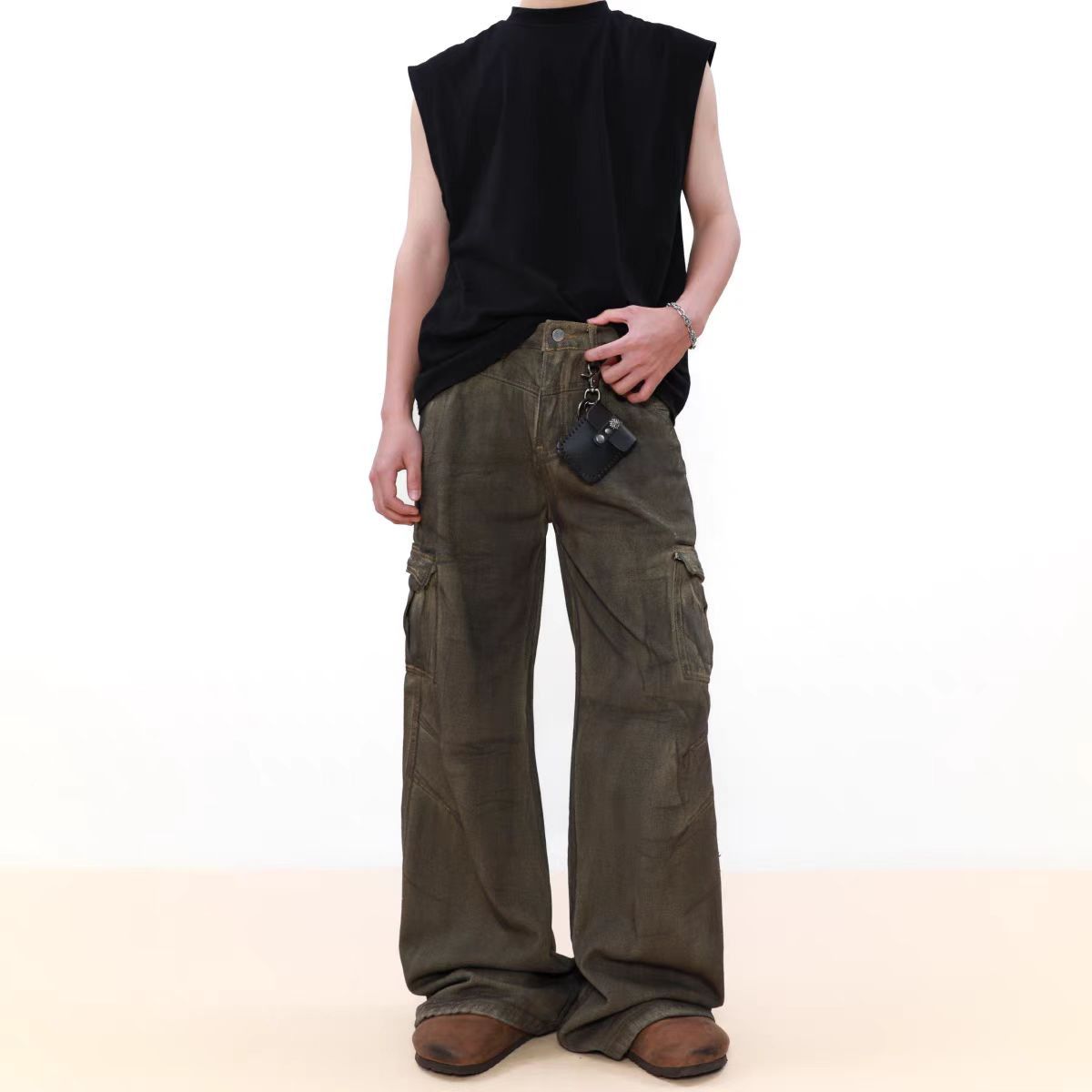 Vintage dirty wash micro flare jeans