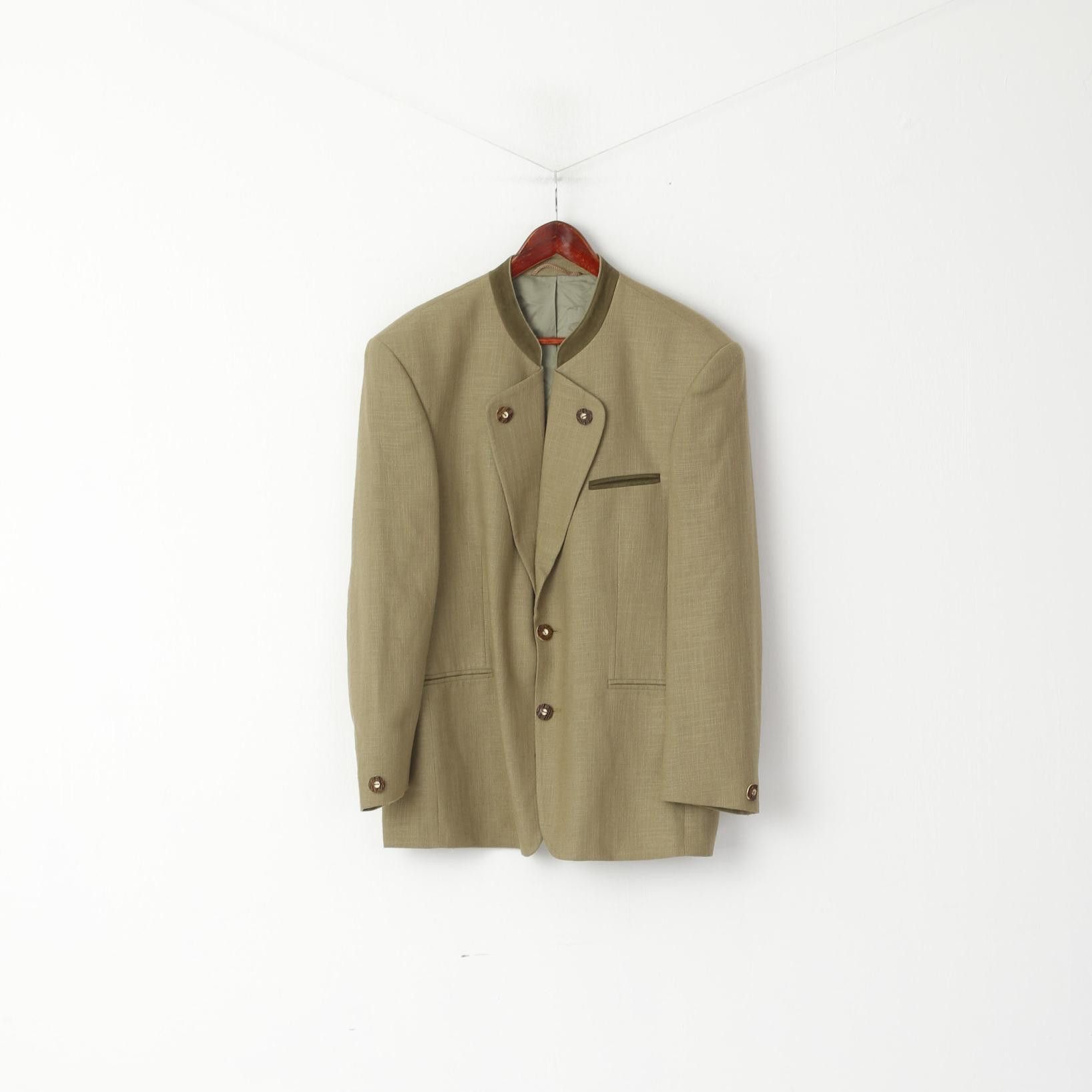 Vintage Walbusch Men 25 40 Blazer Green Linen Blend Tyrol 5072 Size 40R - 2 Thumbnail