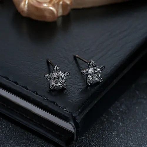 Jewelry Silver Star Stud Earrings, Sparkling Crystal Earrings Size ONE SIZE - 6 Thumbnail
