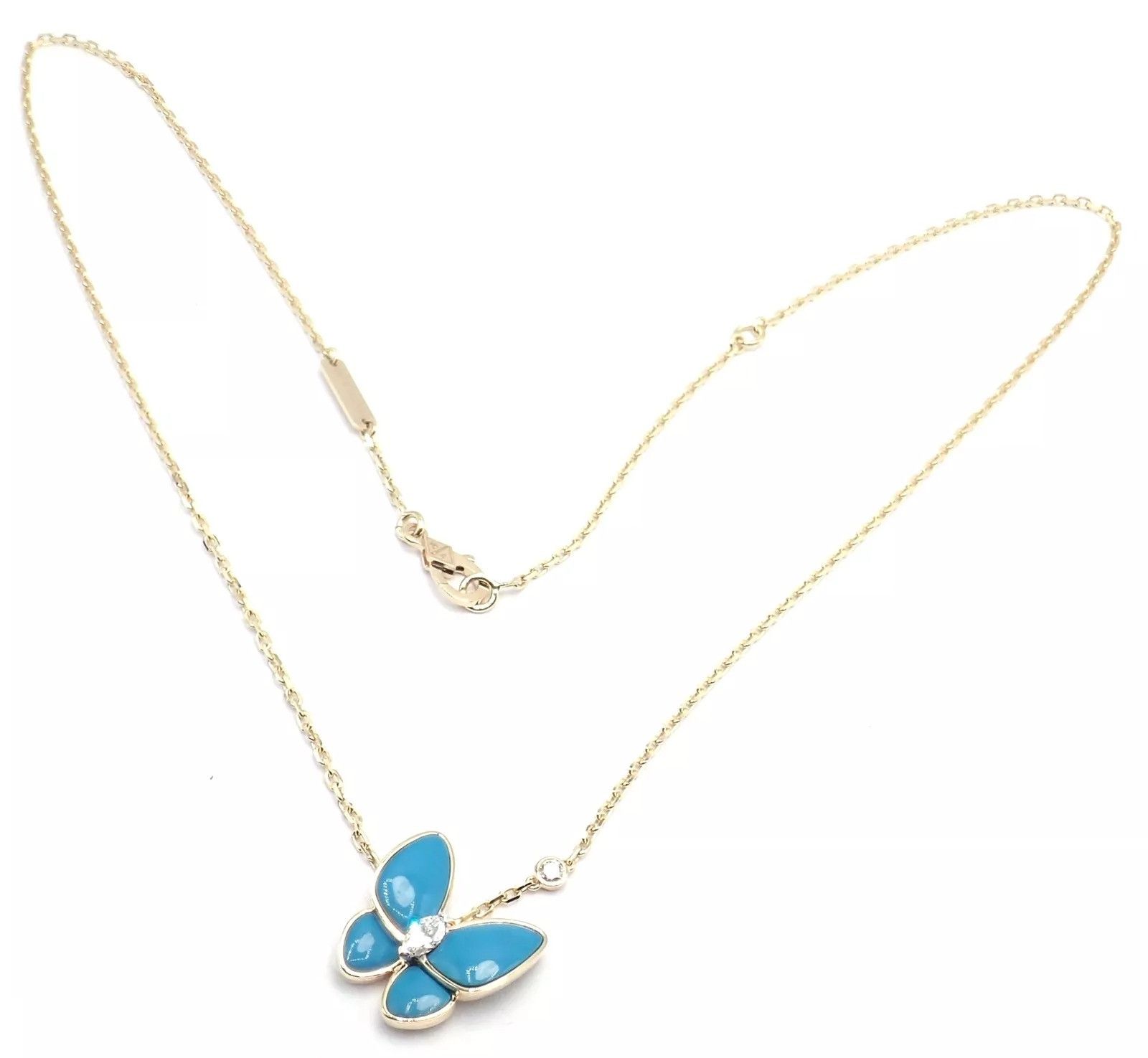 Van Cleef & Arpels 18k Gold Diamond Turquoise Butterfly Pendant Necklace Cert Size ONE SIZE - 4 Thumbnail