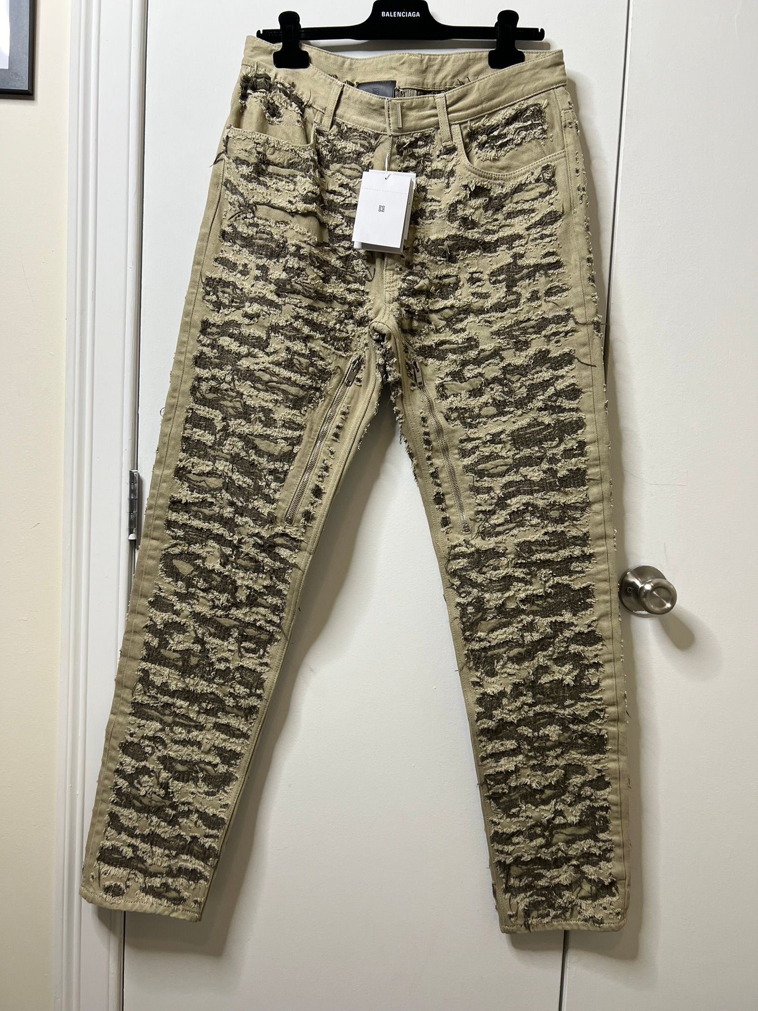 Pre-owned Givenchy Destroyed Boro Camo Denim Size 32 In Tan
