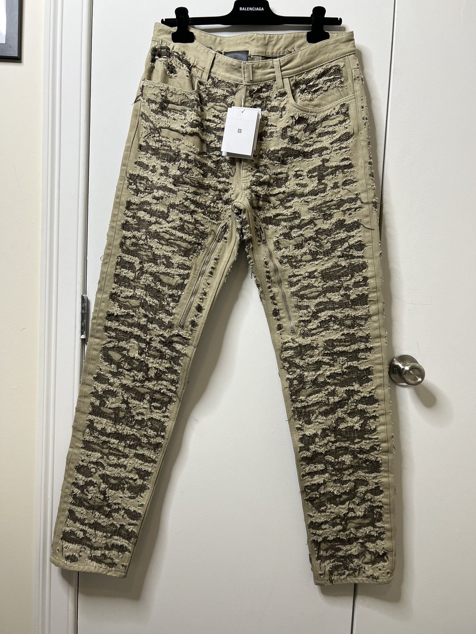 image of Givenchy Destroyed Boro Camo Denim Size 32 in Tan, Men's