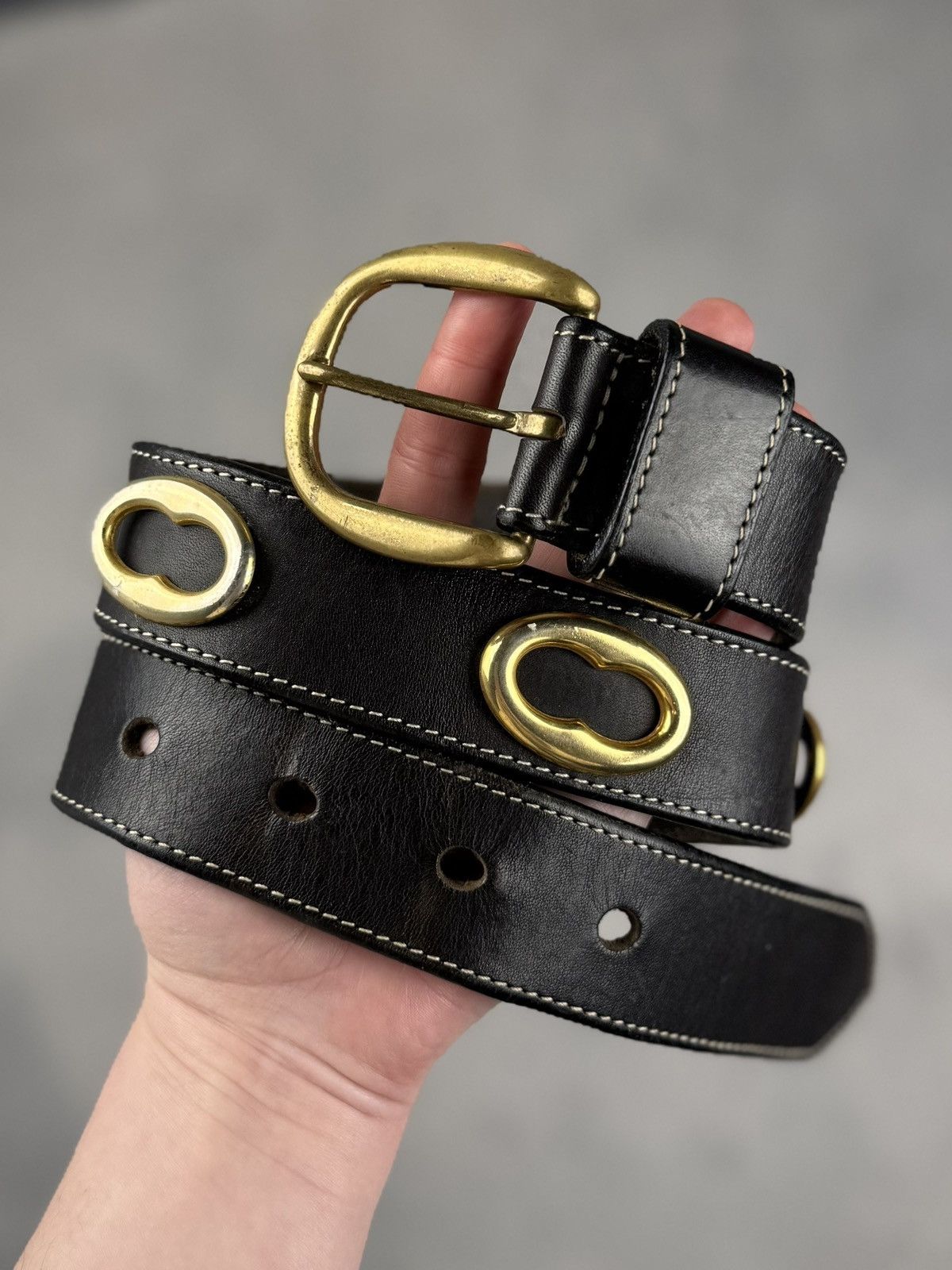 Vintage Vintage Italian Leather Belt Brass Hardware Statement Piece Size ONE SIZE - 6 Thumbnail