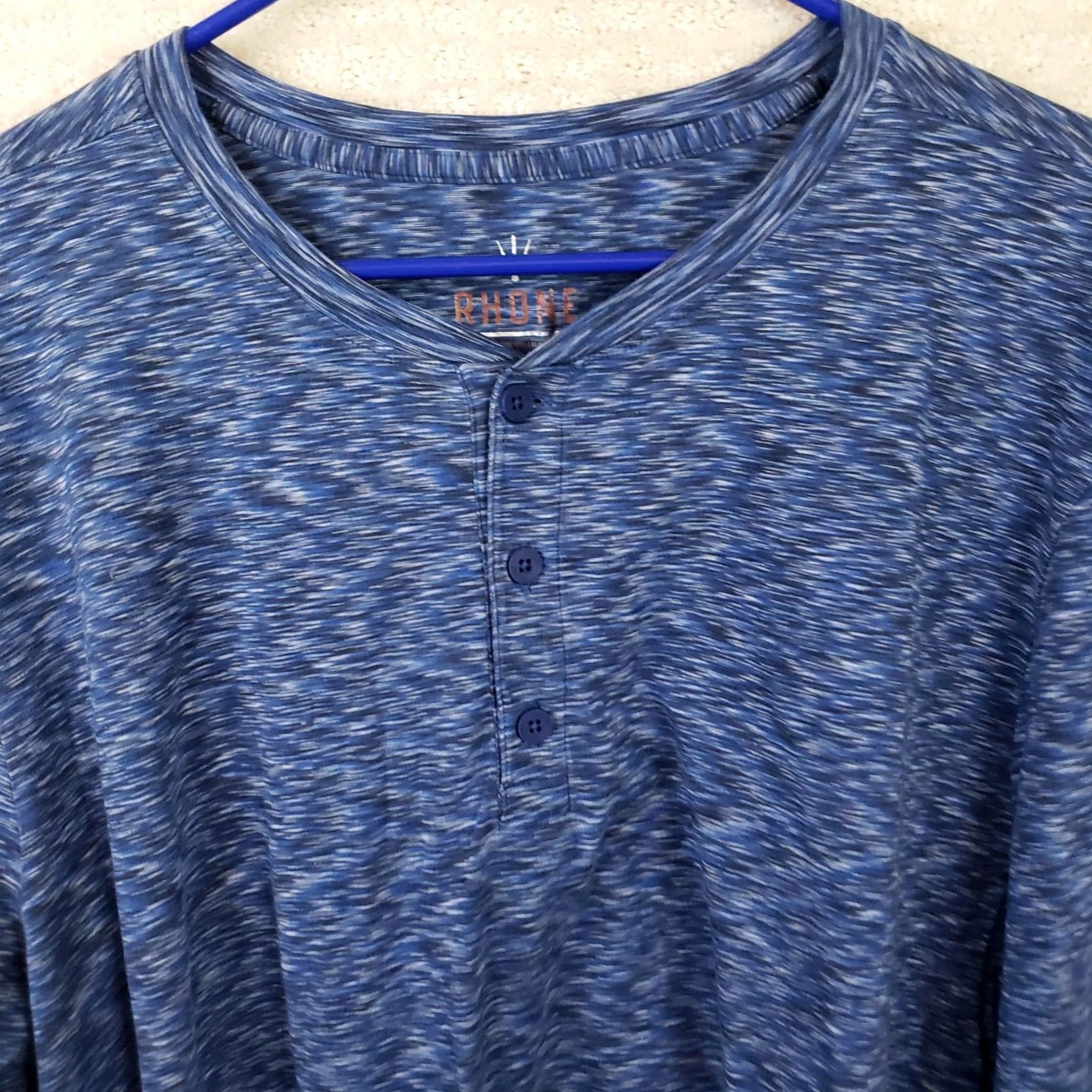 Rhone Rhone Mens XXL Blue Long Sleeve Henley Shirt 94% Pima Cotton 6% Spandex Heathered Size US XXL / EU 58 / 5 - 3 Thumbnail