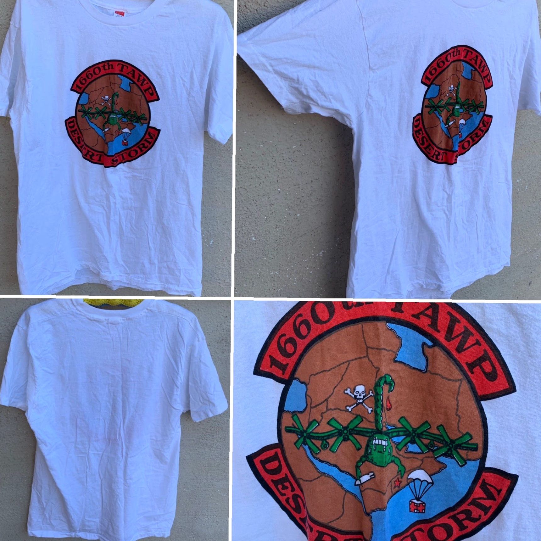 Hanes VINTAGE Hanes Desert Storm T-Shirt XL Men White Cotton Short Sleeve 90s Military USA Graphic Print Solid | 1660th TAWP Size US XL / EU 56 / 4 - 2 Thumbnail