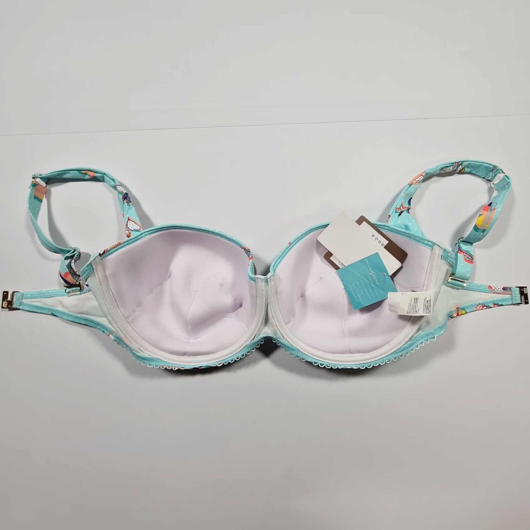 Vintage Sunseeker Womens Bikini Top Blue 14 UK Floral Underwired Swimming Bra EU 42F Size XL / US 12-14 / IT 48-50 - 7 Thumbnail