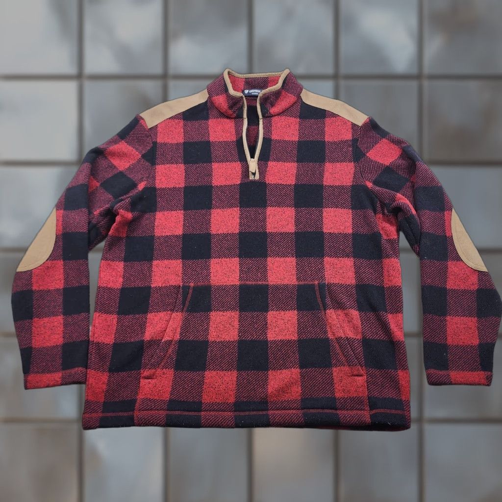Cremieux Cremieux Sweater Mens Large Red Buffalo Plaid Quarter Zip Pullover Elbow Patch Size US L / EU 52-54 / 3 - 1 Thumbnail
