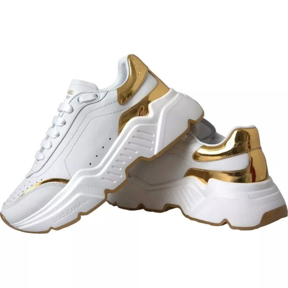 Dolce & Gabbana Dolce & Gabbana White Gold DAYMASTER Leather Sneakers Men Sh Size US 12 / EU 45 - 1 Thumbnail
