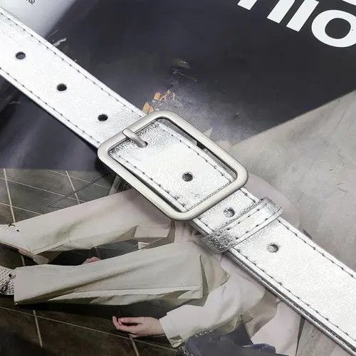Other 929Metallic Silver Belt with Sleek Buckle Size ONE SIZE - 6 Thumbnail
