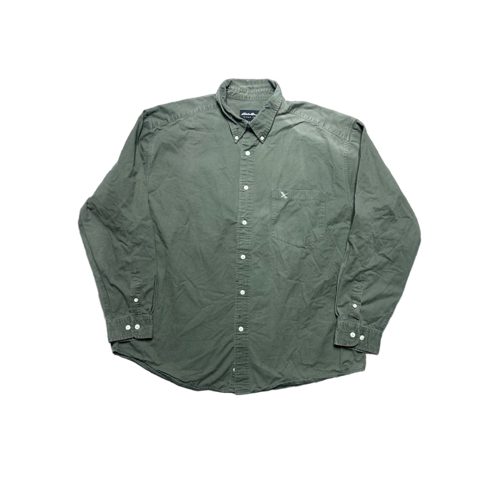 Eddie Bauer Eddie Bauer Button-Up Shirt Long Sleeve Olive Drab Army Green Faded Cotton Men’s XL Size US XL / EU 56 / 4 - 1 Thumbnail