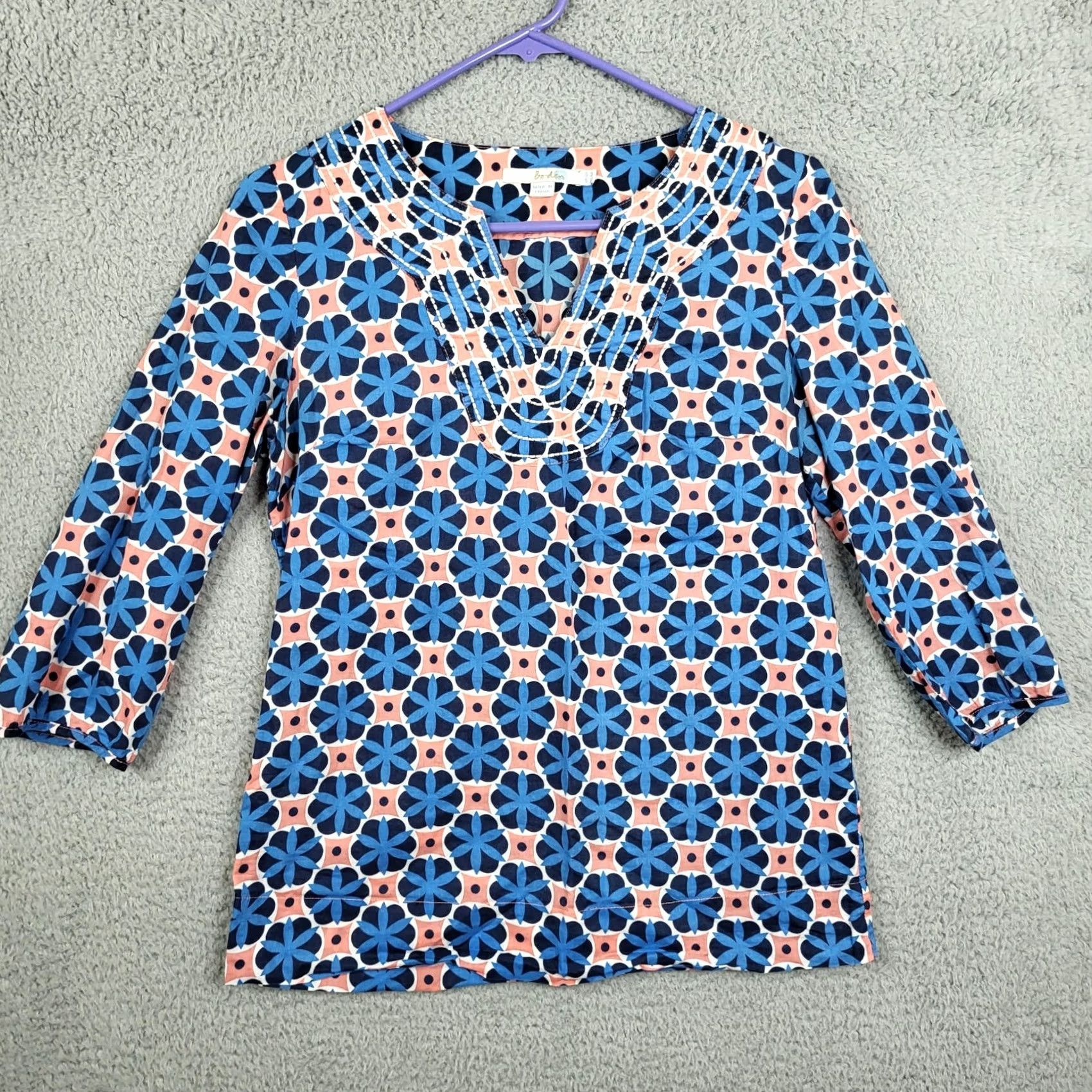 Boden Boden Blouse Women Cotton Floral V-Neck 3/4 Sleeve Blue Orange Size 4R Regular"} Size S / US 4 / IT 40 - 2 Thumbnail