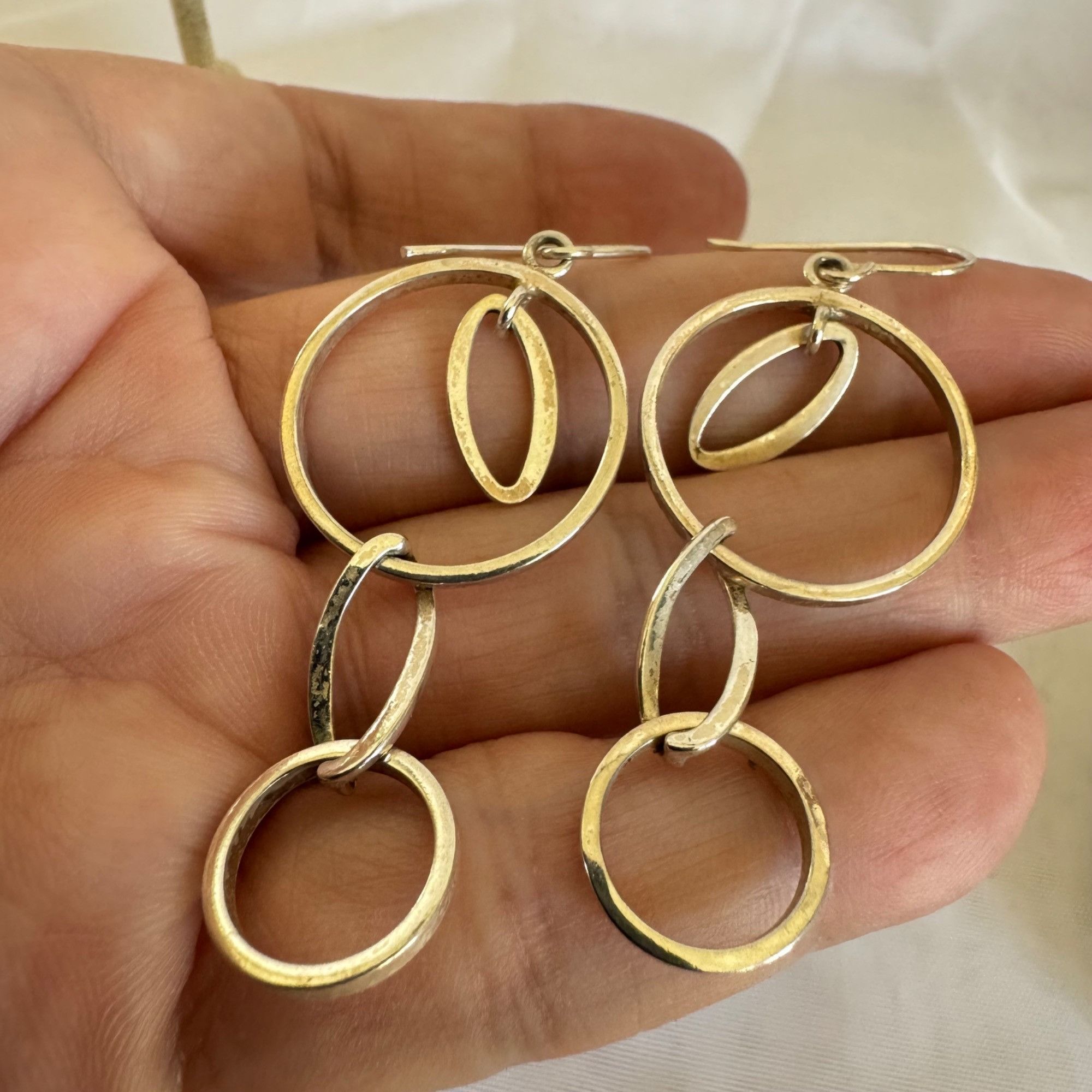 Vintage VTG Solid Sterling Silver 925 Circle Link Dangle Earrings Si Size ONE SIZE - 2 Thumbnail