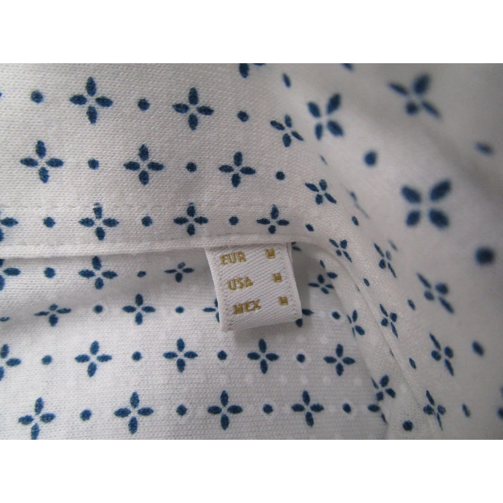 Massimo Dutti Massimo Dutti Dress Shirt Mens Medium White Blue Geometric Cotton Slim Fit Long Sleeve Size 40R - 4 Thumbnail