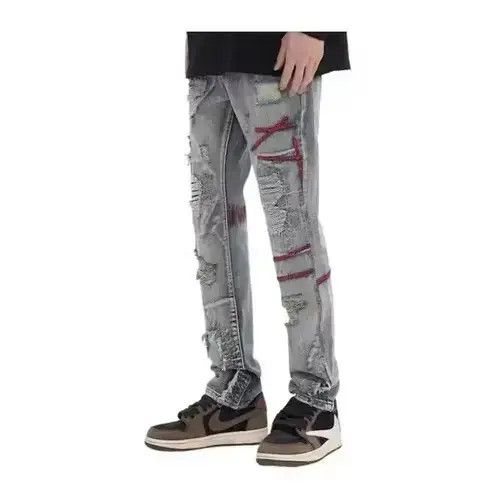Japanese Brand Patched Distressed Embroidery Blue Denim Jeans Size US 32 / EU 48 - 4 Thumbnail