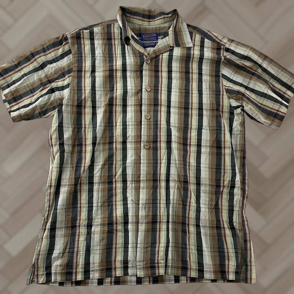 Pendleton Pendleton Bamboo Short Sleeve Plaid Button Front Shirt Men's M Brown Shirt Mens Bamboo Plaid Short Sleeve Button-Up Size US M / EU 48-50 / 2 - 1 Thumbnail