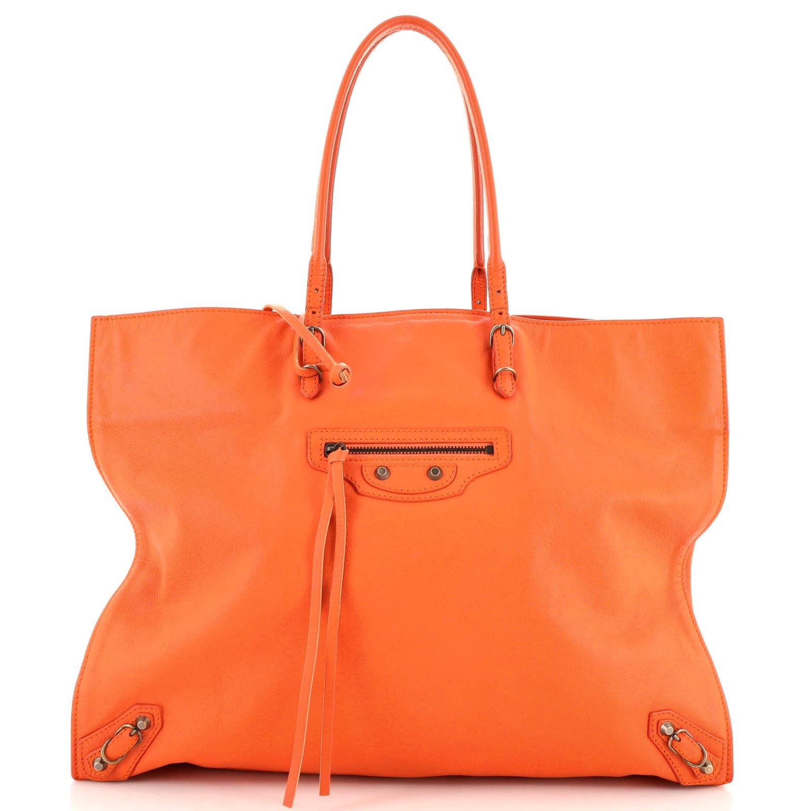 image of Balenciaga Papier A4 Classic Studs Bag Leather Medium in Orange, Women's