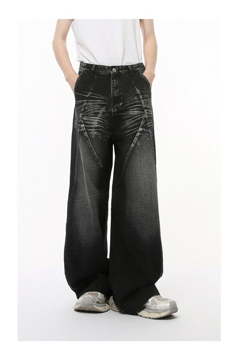 Japanese Brand × Jean American high street washed pattern patchwork straight jeans Size US 32 / EU 48 - 2 Thumbnail