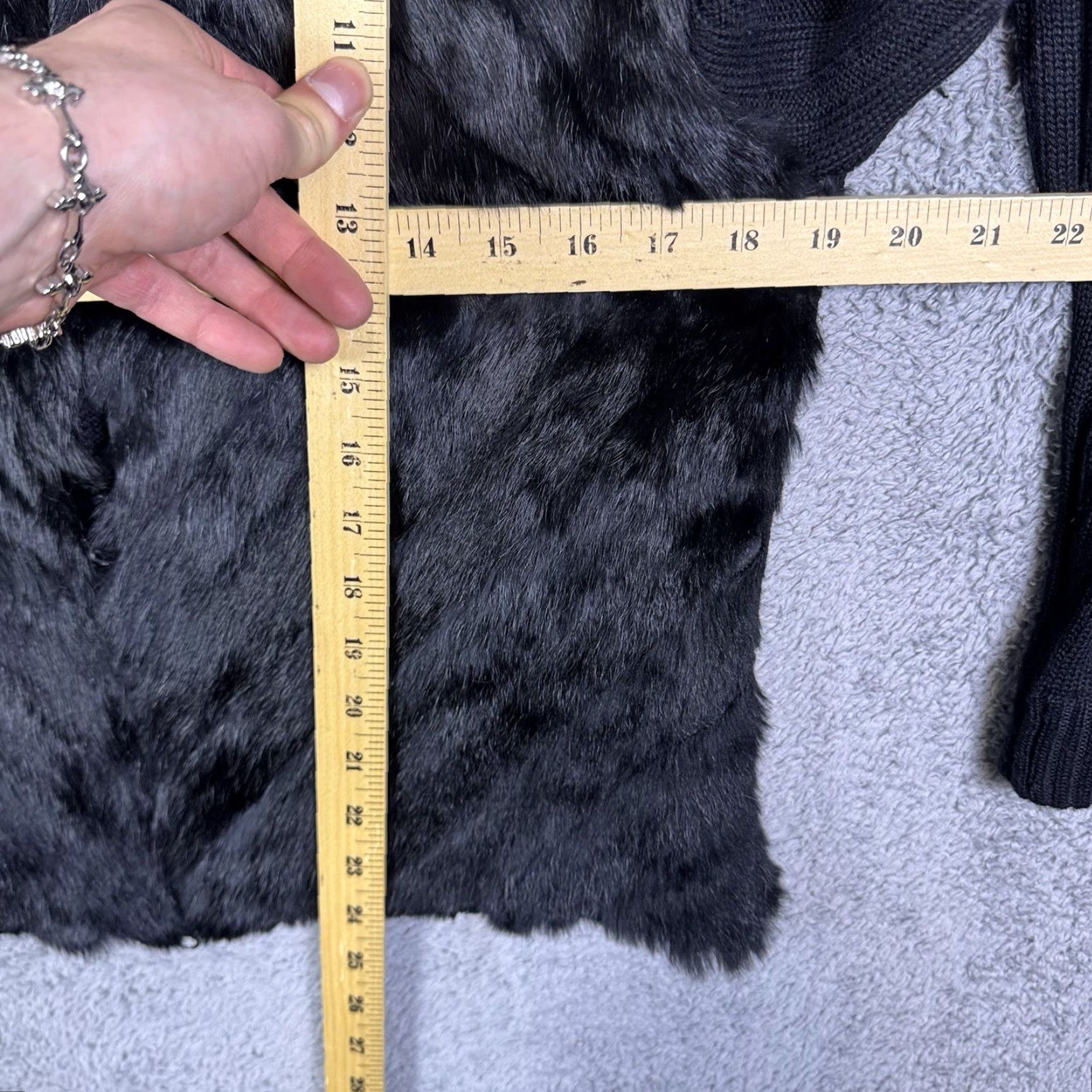 Vintage Seeu Jacket Womens S/M Full Zip Wool Knit 100% Rabbit Fur Black Solid Long Sleeve Mid-Length Coat Designer Wool Knit Luxury Size M / US 6-8 / IT 42-44 - 6 Thumbnail