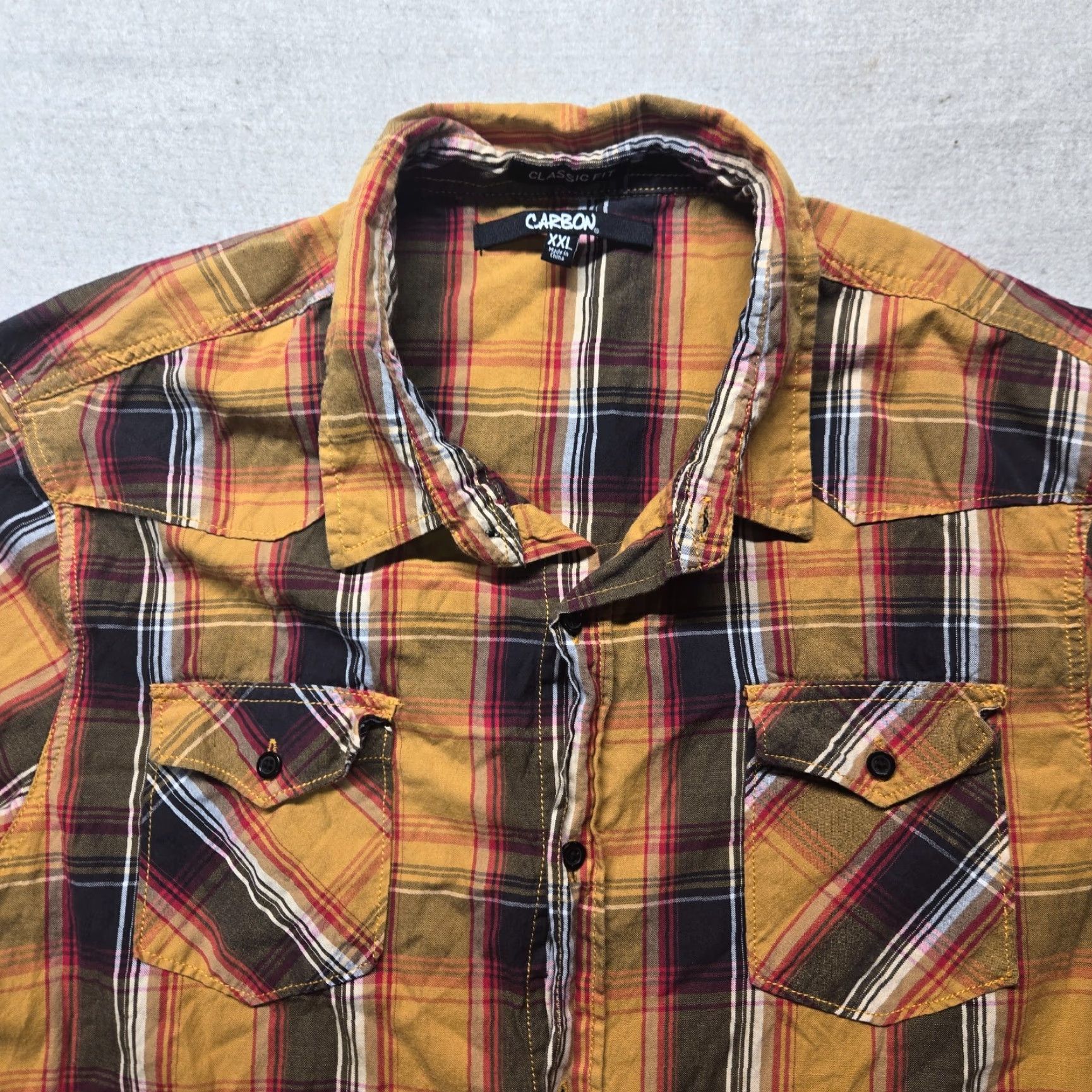 Carbon Carbon Shirt Orange Plaid Button-Up Classic Fit Long Sleeve 2XL Men's Adult Size Orange Plaid Shirt 2XL Carbon Button-Up Mens Shirt Size US XXL / EU 58 / 5 - 2 Thumbnail
