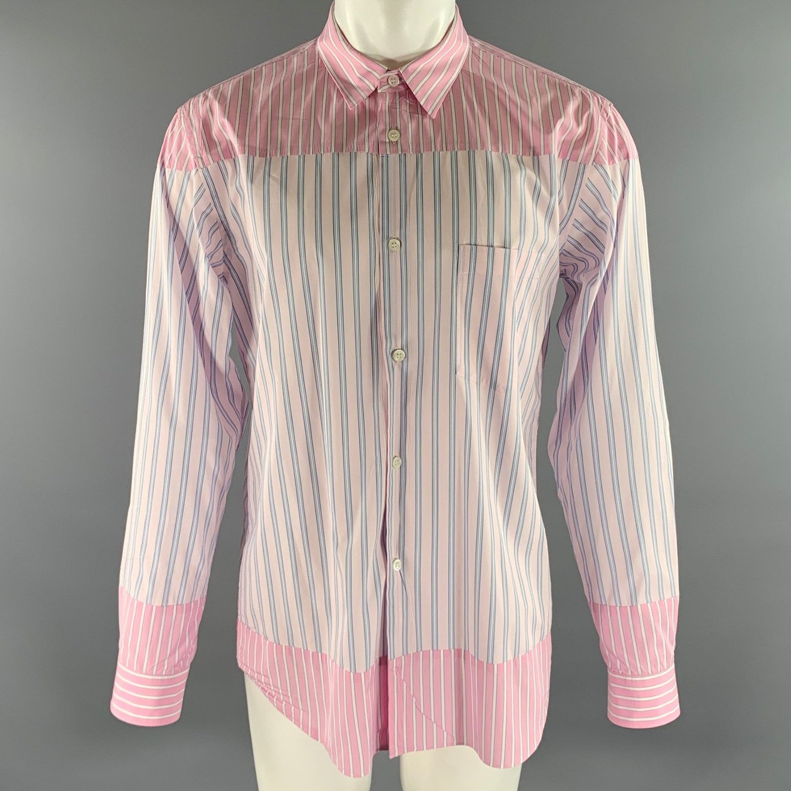 Comme des Garcons COMME des GARCONS Pink Blue Stripe Cotton Long Sleeve Shirt Size US XL / EU 56 / 4 - 1 Thumbnail