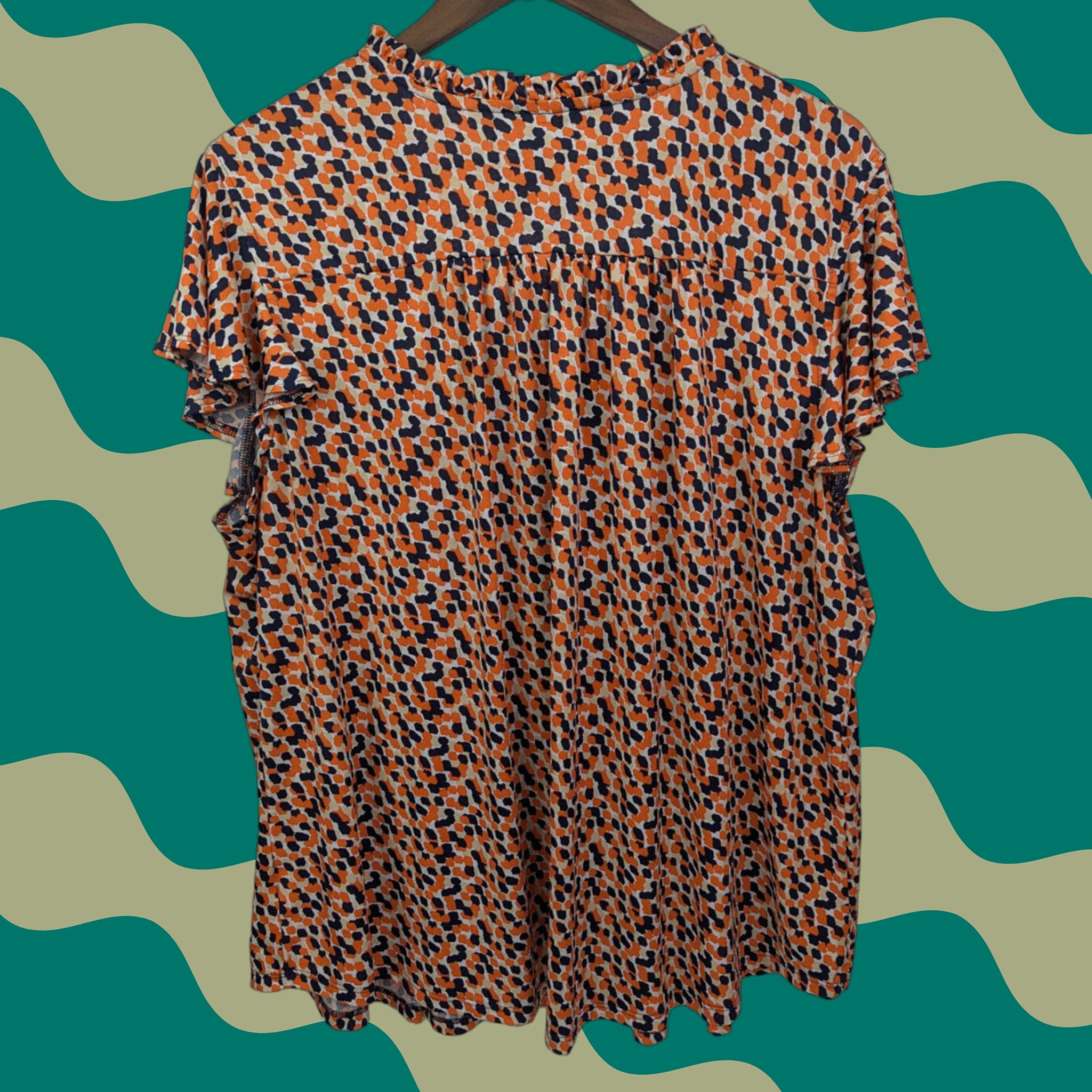 Vintage Cocomo 3X Orange Sleeveless Tank Top V-Neck Henley Shirt/Blouse - Plus Size Women - Dots Floral Tunic Casual Size XXL / US 16-18 / IT 52-54 - 1 Thumbnail