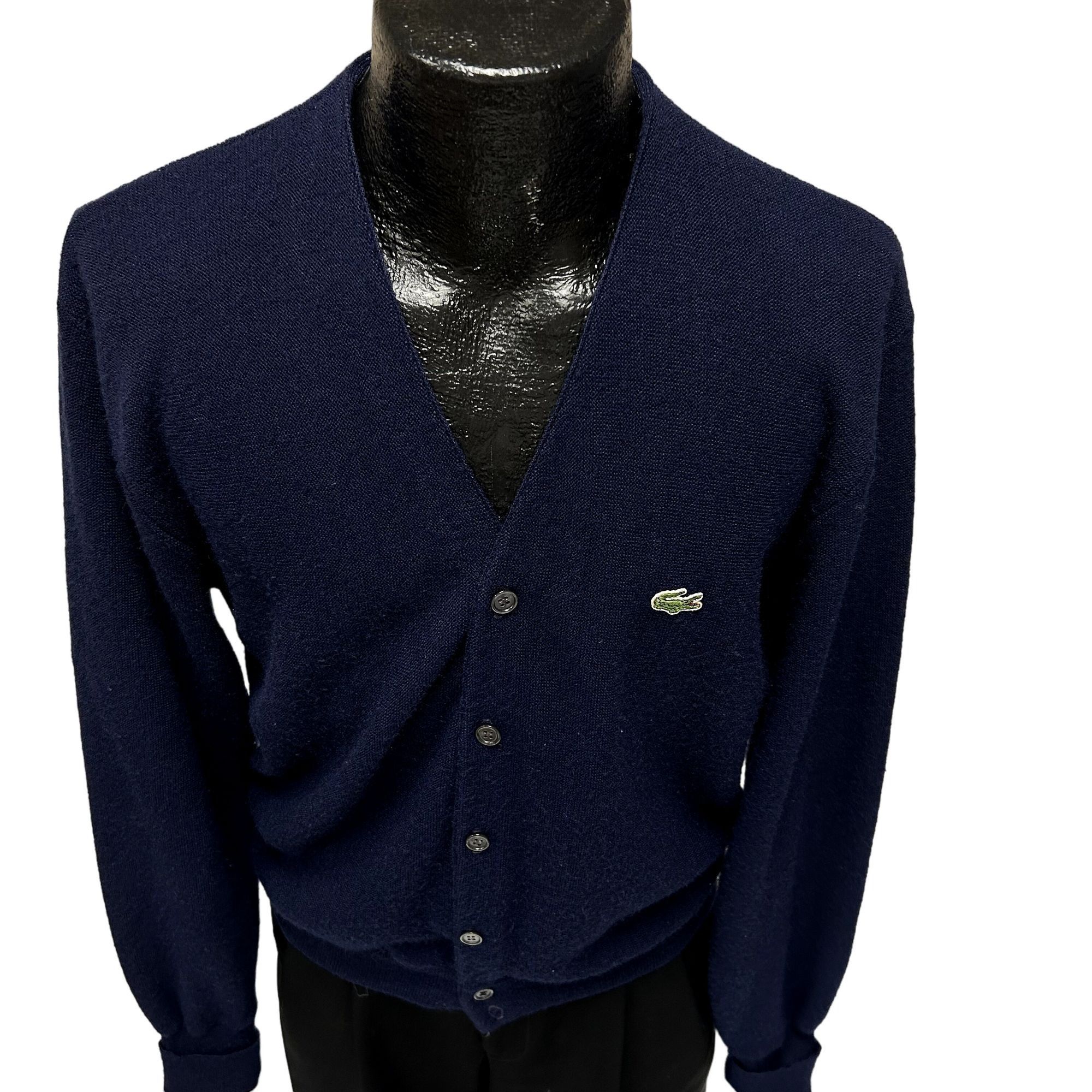 Vintage 80s-90'S Lacoste IZOD acrylic knit cardigan, made in the USA, size M, men's acrylic navy blue type Vintage Second Hand
