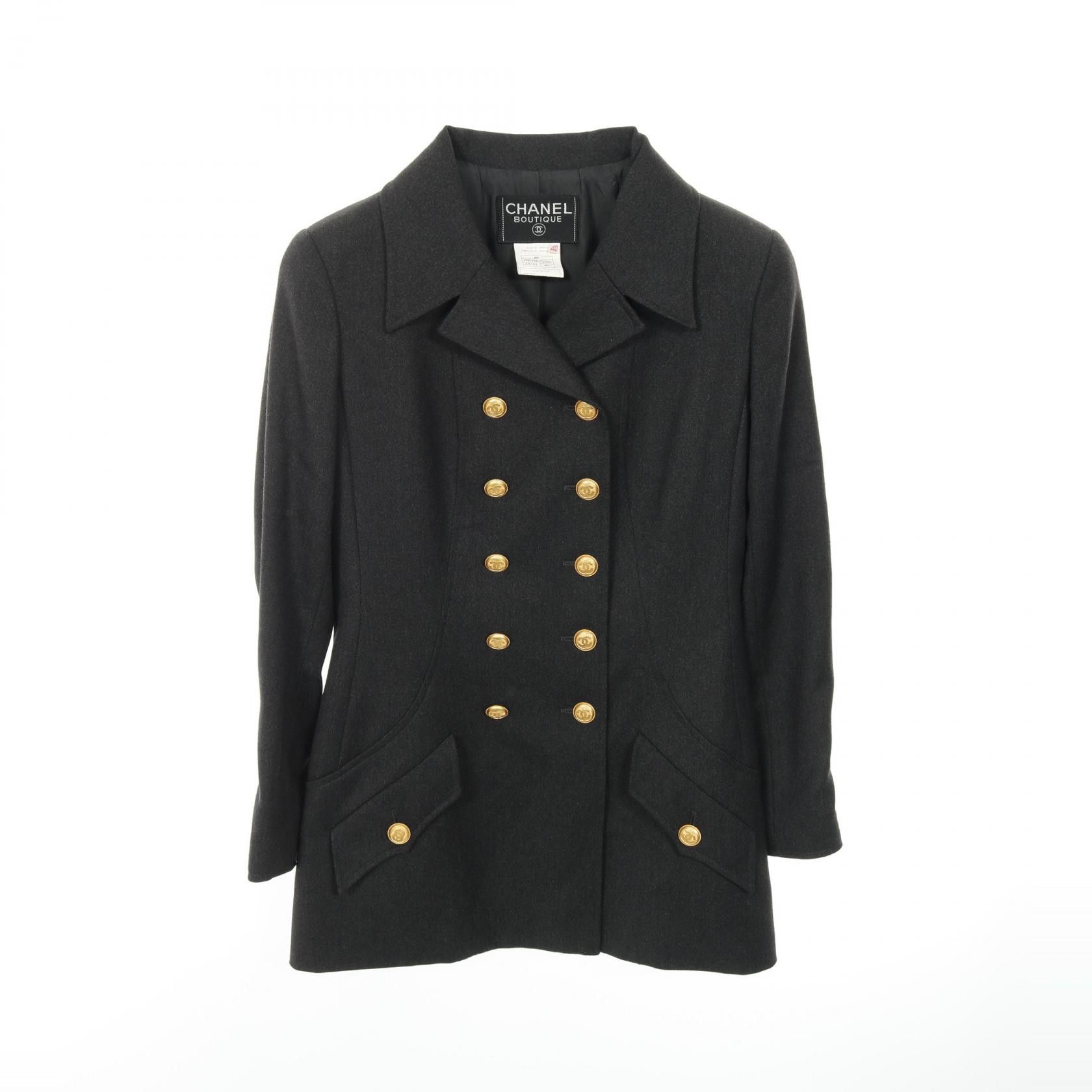 Chanel Chanel Chanel Coco Mark Button Wool Tailored Jacket Leather Outerwear Size ONE SIZE - 1 Thumbnail