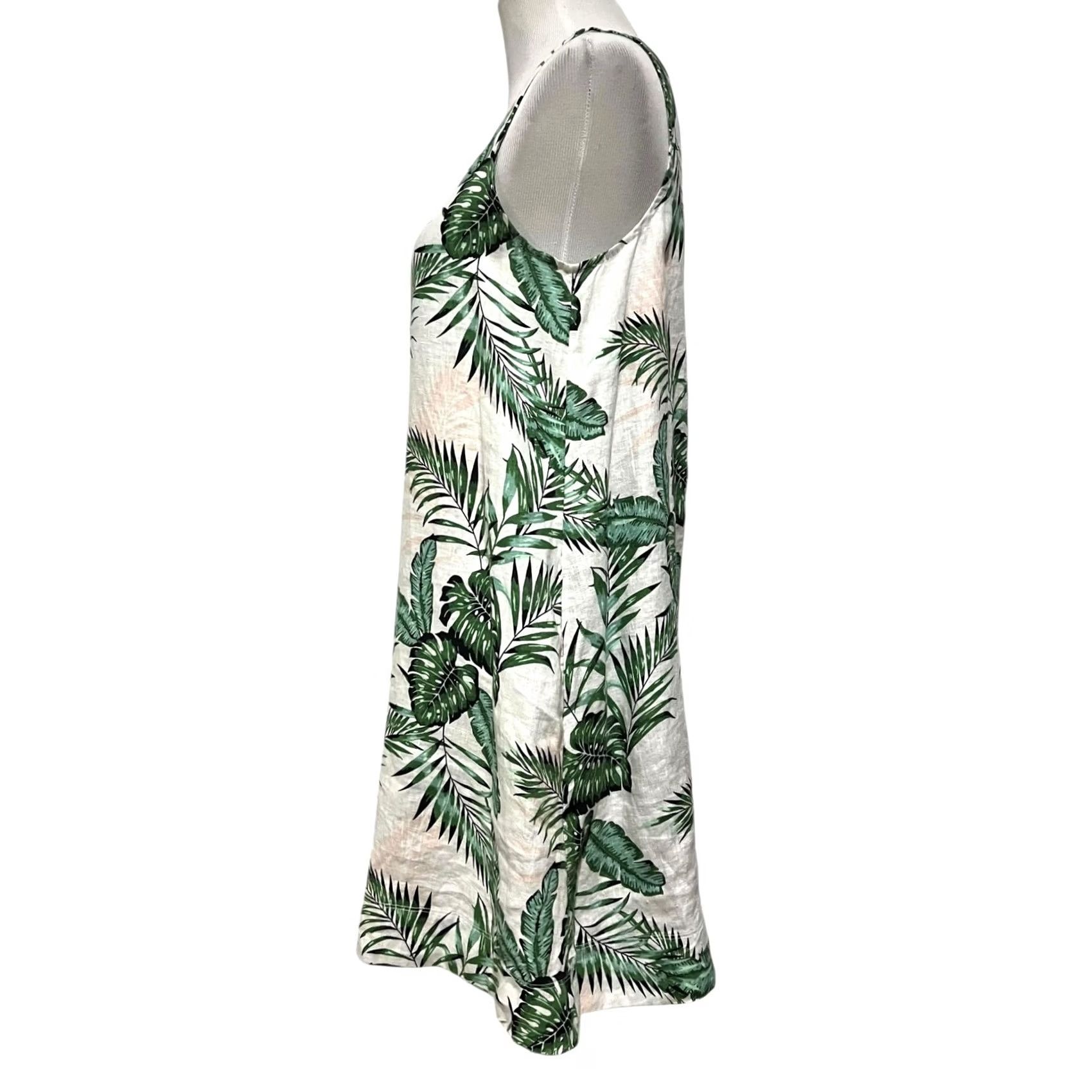 Vintage C&C California 100% Linen Tropical Floral Print Sleeveless Dress S Moon Palm Green Women's Dress Sleeveless Size S Size S / US 4 / IT 40 - 3 Thumbnail