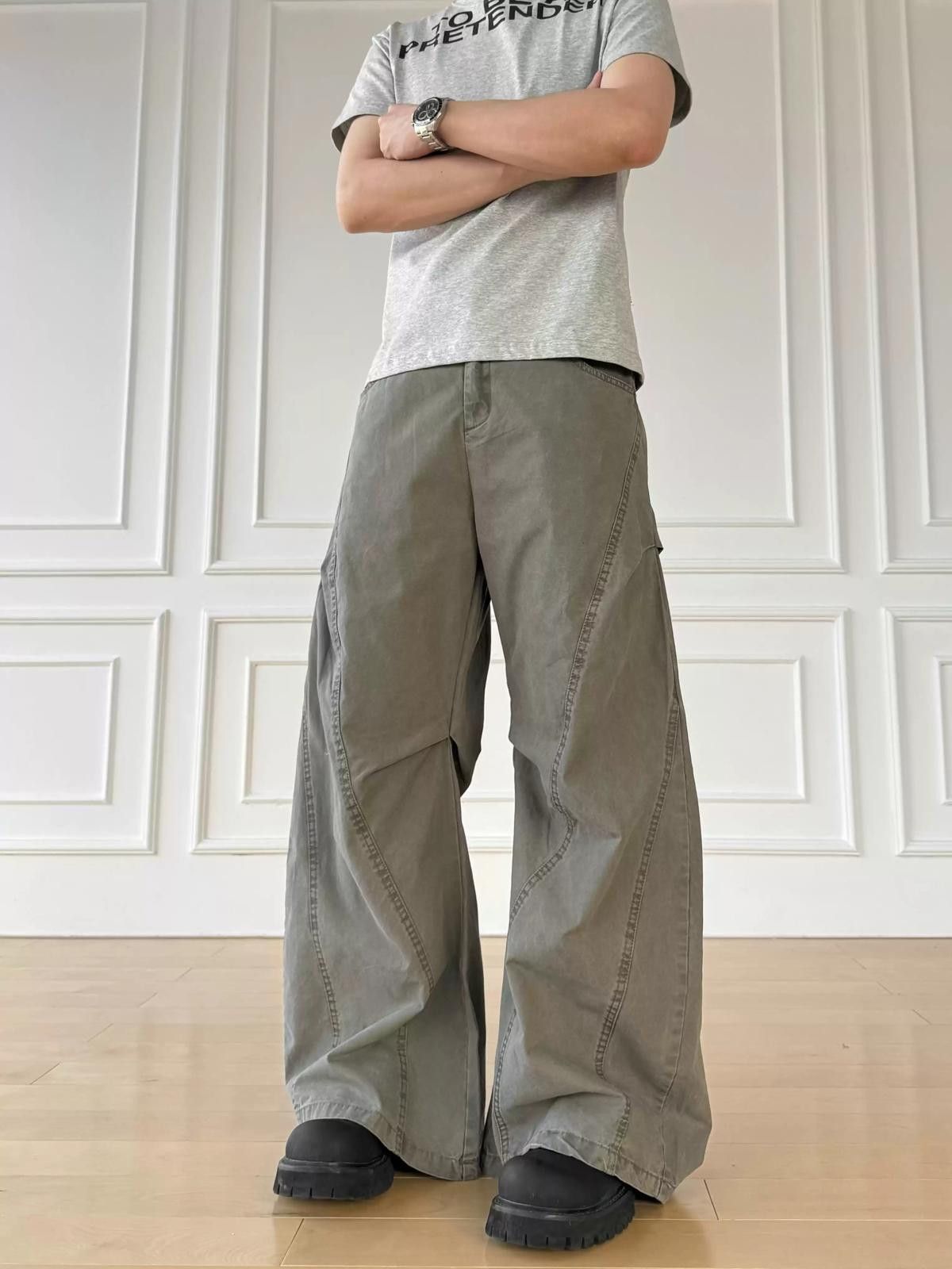 Other Gray Wide Leg Cargo Pants, Baggy Casual Trousers Size US 32 / EU 48 - 4 Thumbnail