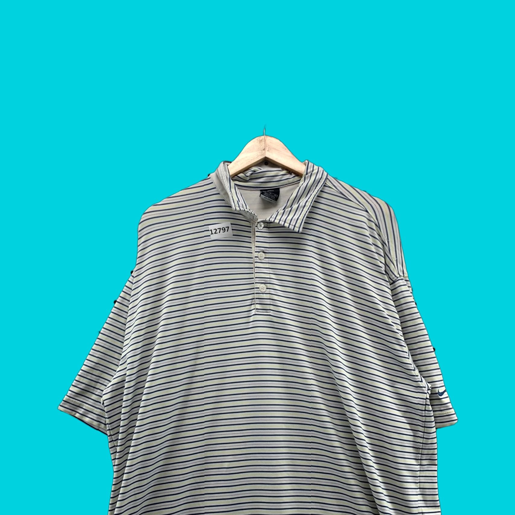 Nike VINTAGE Nike Golf Dri-Fit Mens Short Sleeved Black Blue Yellow Striped Polo Size XL Size US XL / EU 56 / 4 - 1 Thumbnail