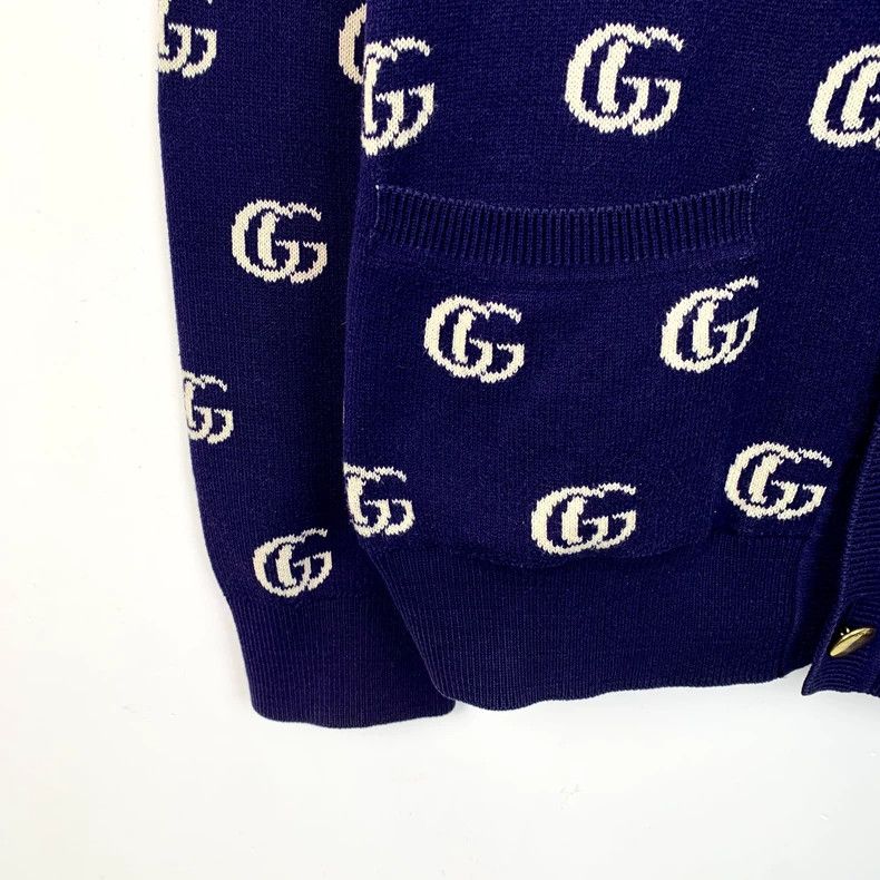 Gucci Gucci Dark blue GG jacquard full print V-neck cotton knitte Size US S / EU 44-46 / 1 - 4 Thumbnail