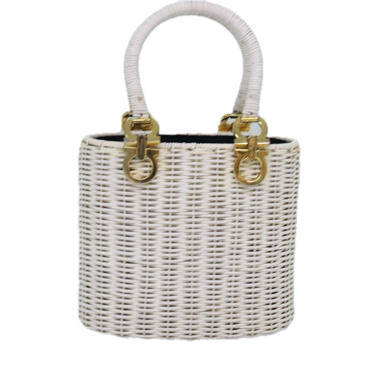 Salvatore Ferragamo Salvatore Ferragamo Gancini Basket Bag Hand Bag Straw White Size ONE SIZE - 2 Thumbnail