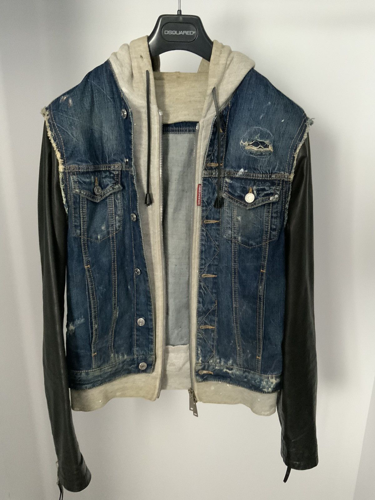 image of Dsquared2 Denim Leather Jacket in Black, Men's (Size Medium)