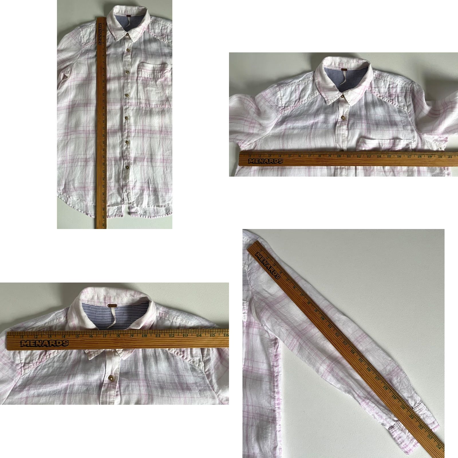 Free People VINTAGE Women's Free People No Limits Oversized Button-Up Linen Shirt Plaid XS White Pink Bohemian City Classic Casual 90s Mens Womens Girls Boys Size XS / US 0-2 / IT 36-38 - 8 Thumbnail