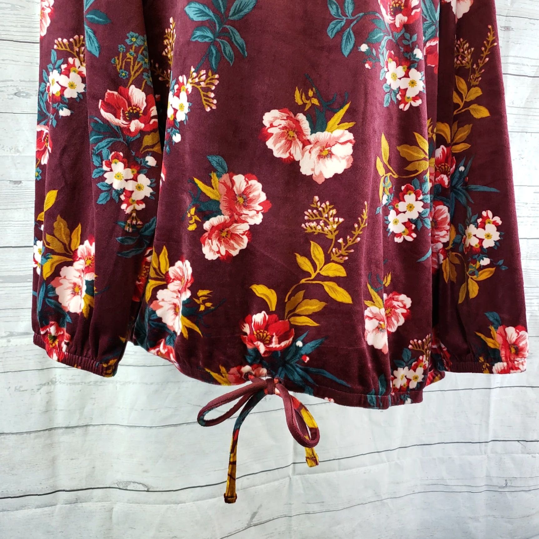 Loft VINTAGE Ann Taylor LOFT Womens Velour Drawstring Hem Top Sz 24/26 Maroon Long Sleeve Size 4XL / US 24-26 - 4 Thumbnail