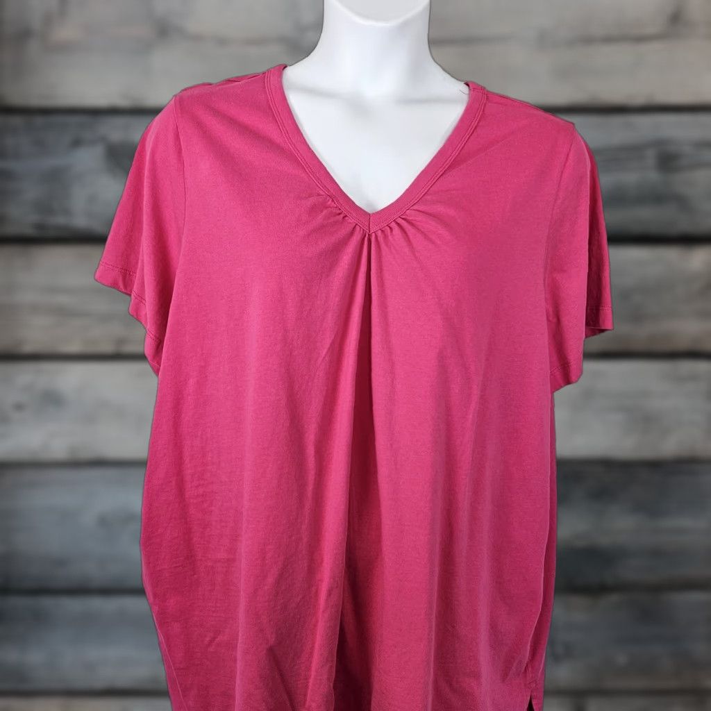 Vintage VINTAGE? No. Woman Within Womens Top 3X Pink Cotton Short Sleeve V-Neck Shirt Womens Plus Size 3X Pink Cotton V-Neck Short Sleeve Shirt Size XXL / US 16-18 / IT 52-54 - 1 Thumbnail