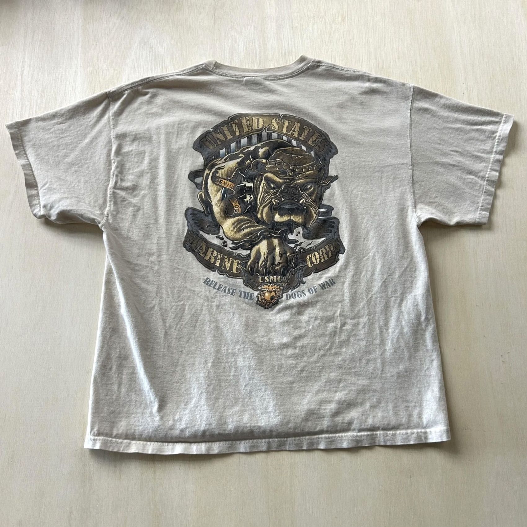 Vintage VINTAGE Quail Hollow USMC T-Shirt Mens XL Beige Graphic Bulldog Marine Corps Crew Neck Short Sleeve Size US XL / EU 56 / 4 - 6 Thumbnail