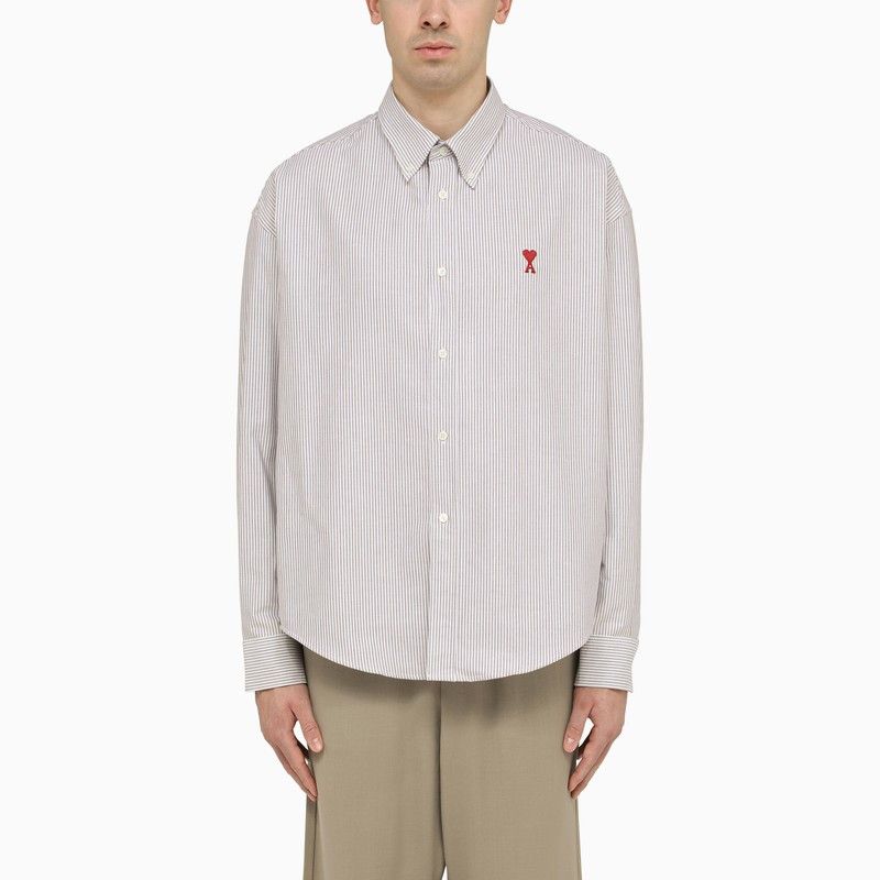 image of Ami Paris Grey Striped Ami De Coeur Button-Down Shirt in Black, Men's (Size Small)