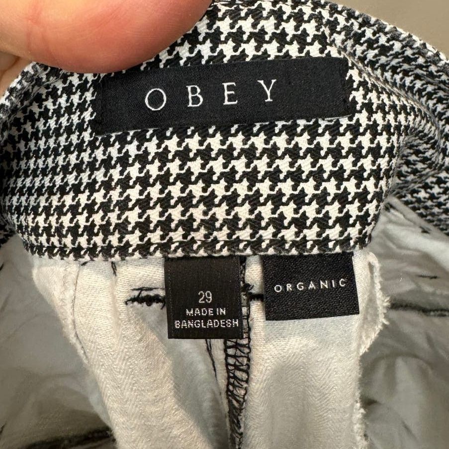 Obey Obey Women's Creeper Houndstooth Wide Leg Pant, Black/White Size 29" - 6 Thumbnail